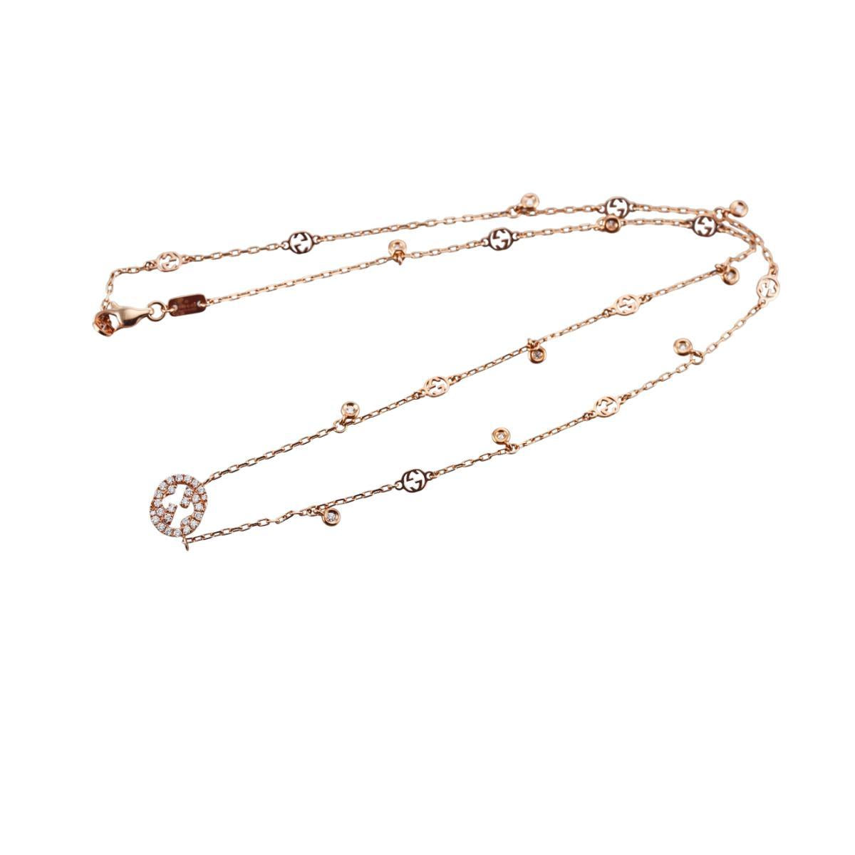 Gucci Interlocking G 18K Rose Gold Diamond Pendant Necklace