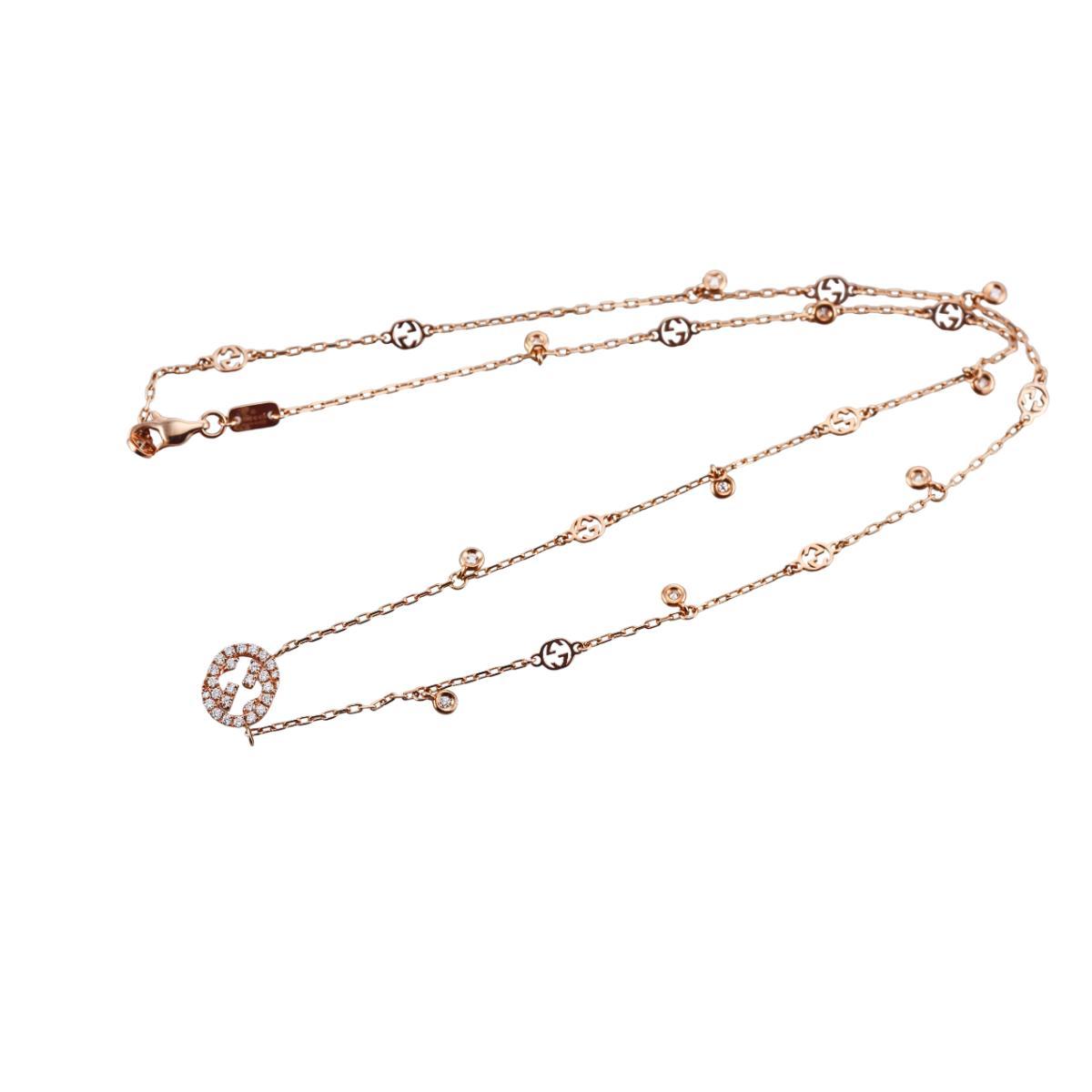 Gucci Interlocking G 18K Rose Gold Diamond Pendant Necklace