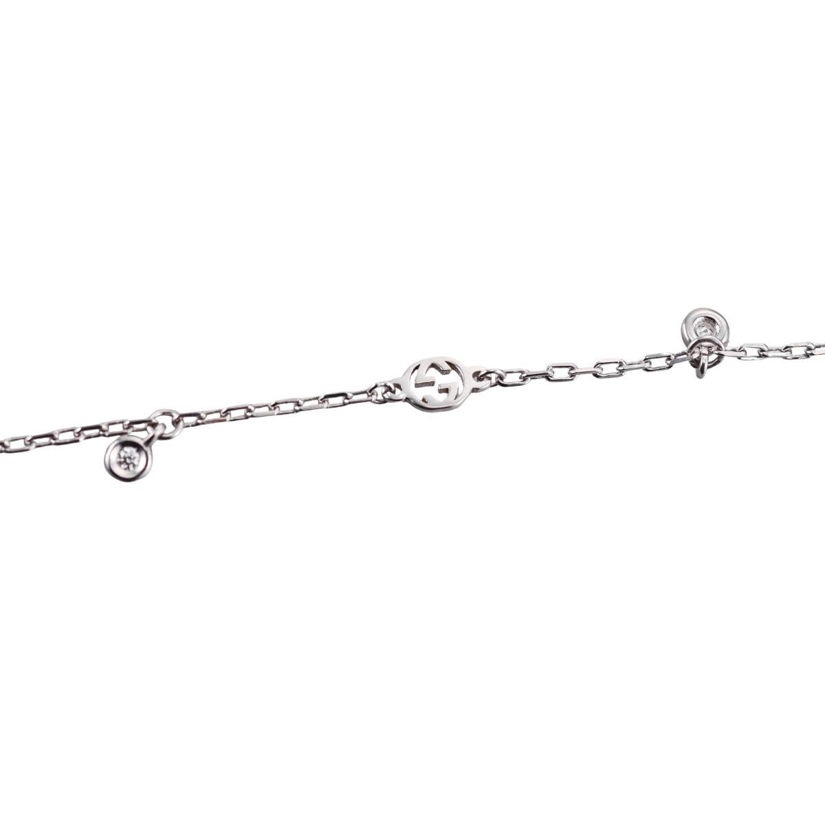Gucci Interlocking G 18k White Gold Diamond Pendant Necklace
