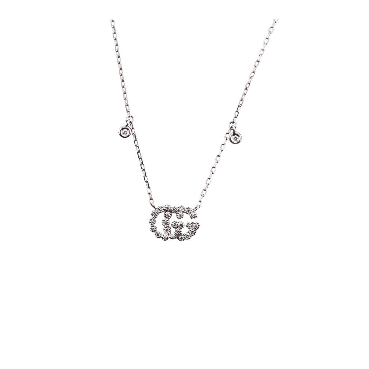 Gucci GG Running 18K White Gold Diamond Pendant Necklace