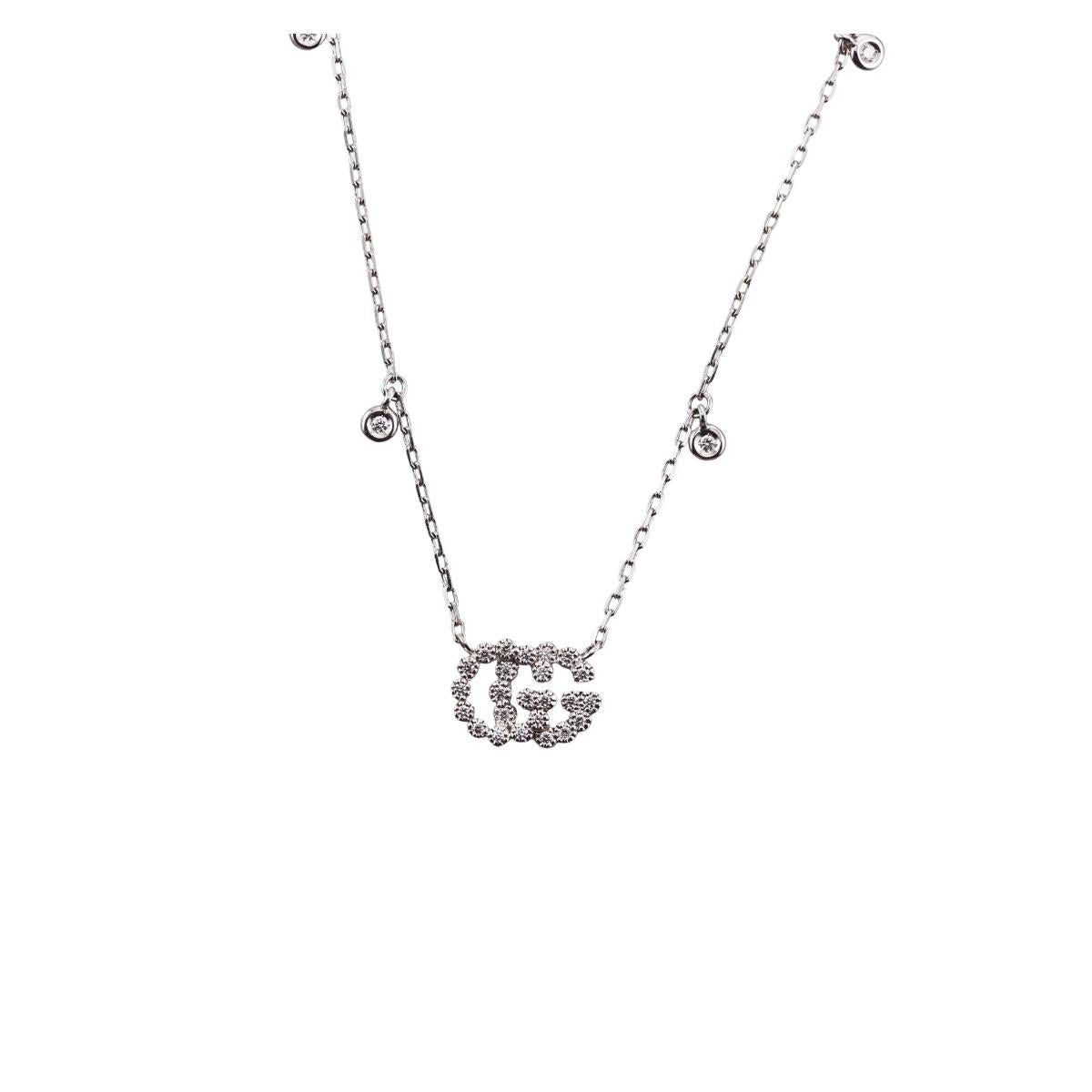 Gucci GG Running 18K White Gold Diamond Pendant Necklace