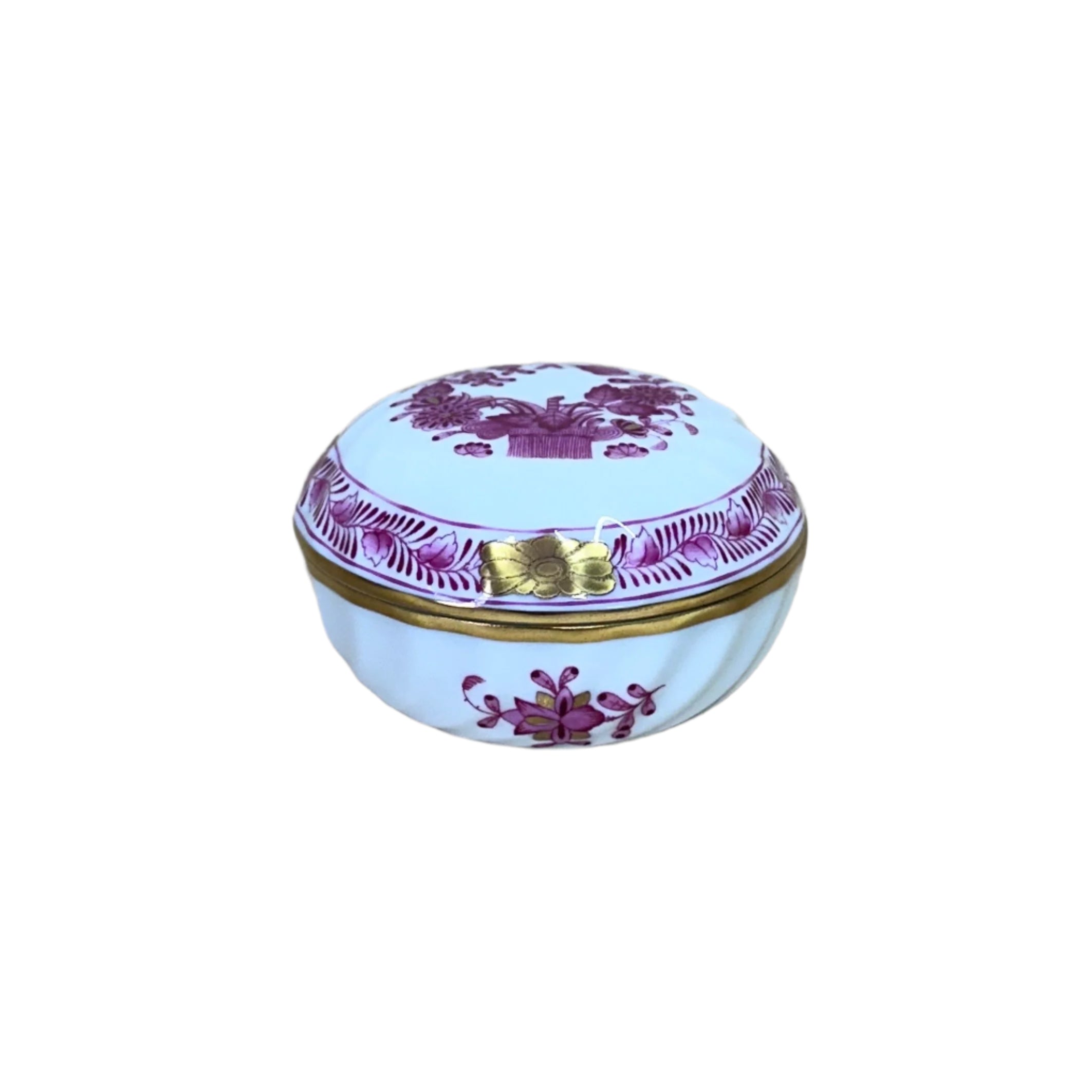 Herend Porcelain Indian Basket Raspberry Small Trinket Box 6037 P