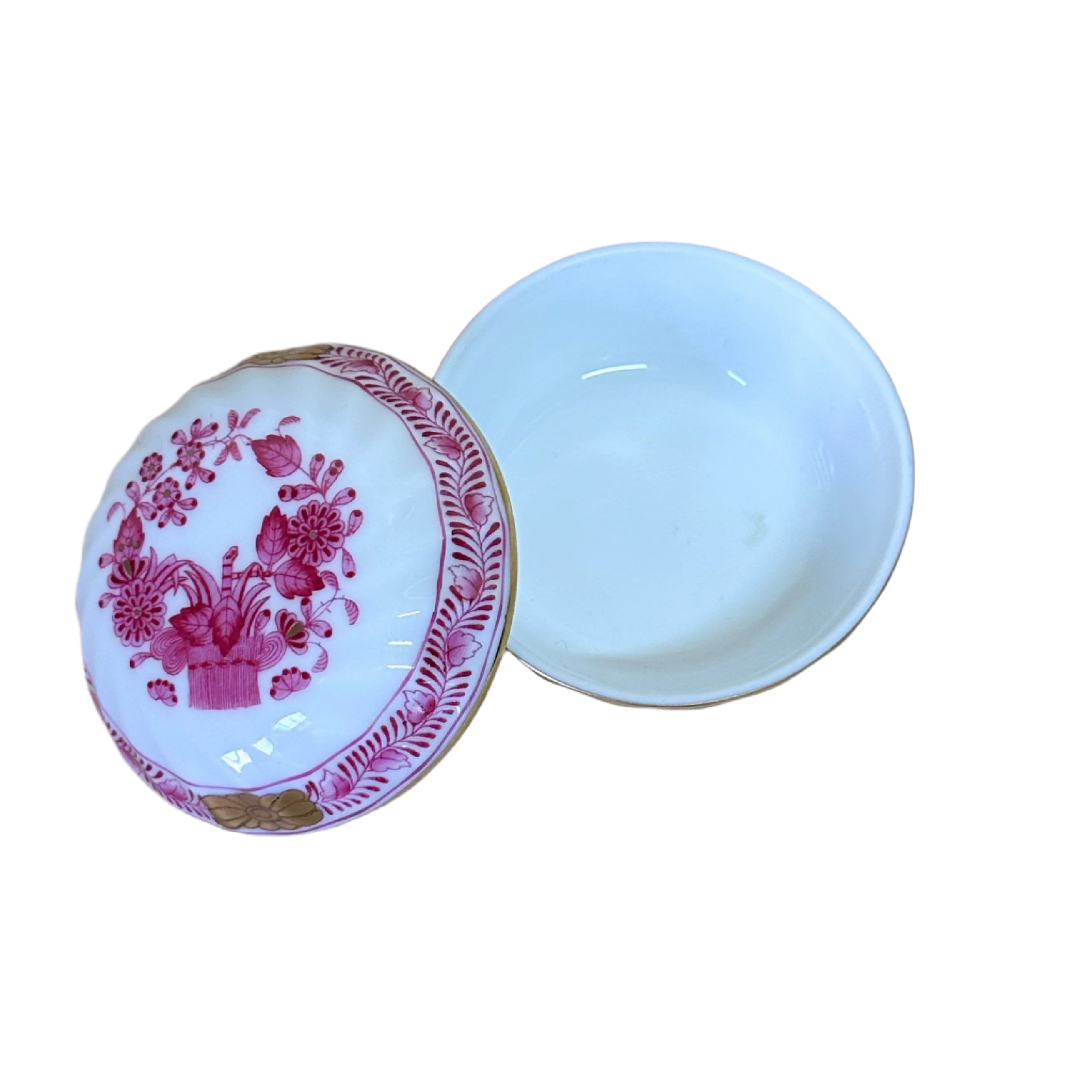 Herend Porcelain Indian Basket Raspberry Small Trinket Box 6037 P