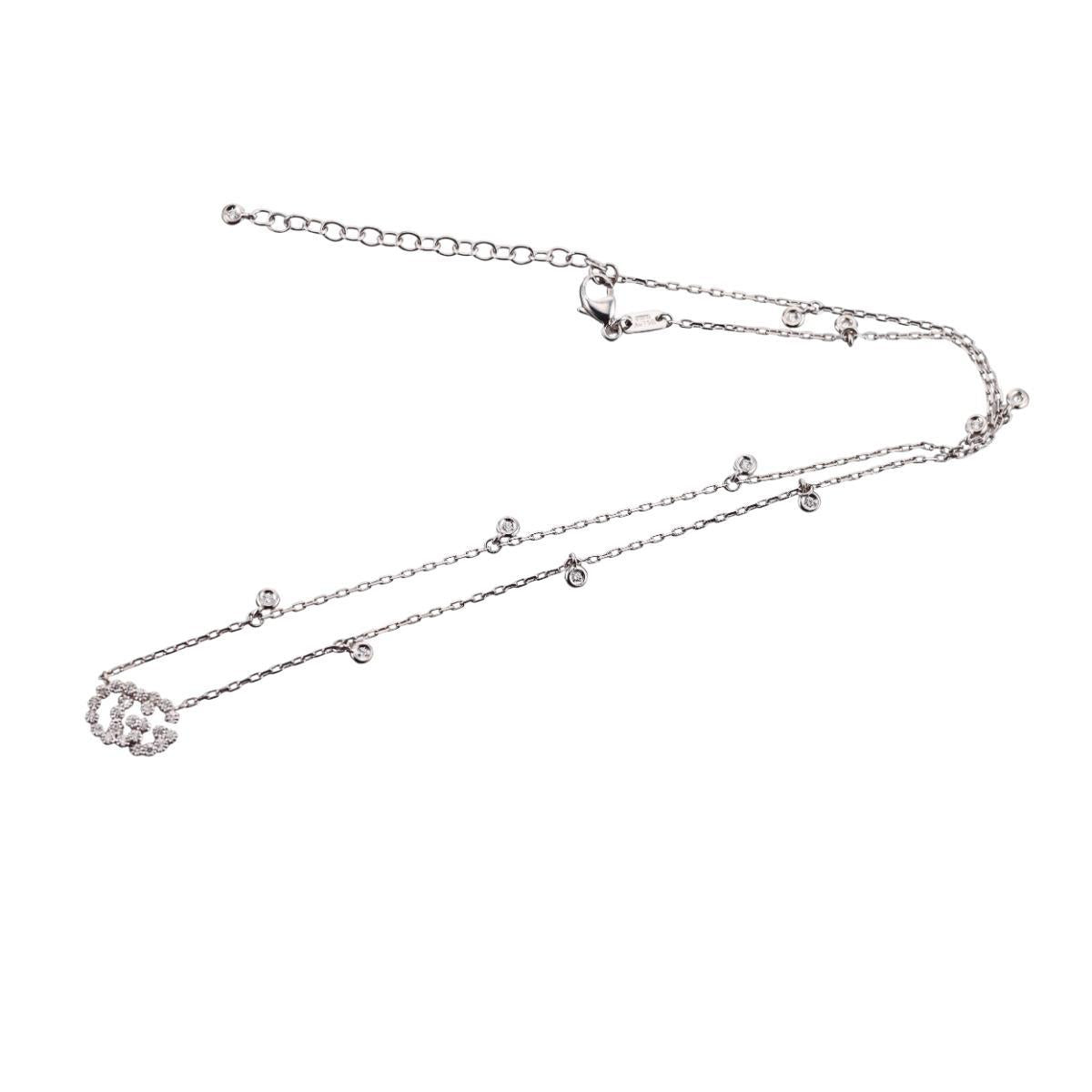 Gucci GG Running 18K White Gold Diamond Pendant Necklace
