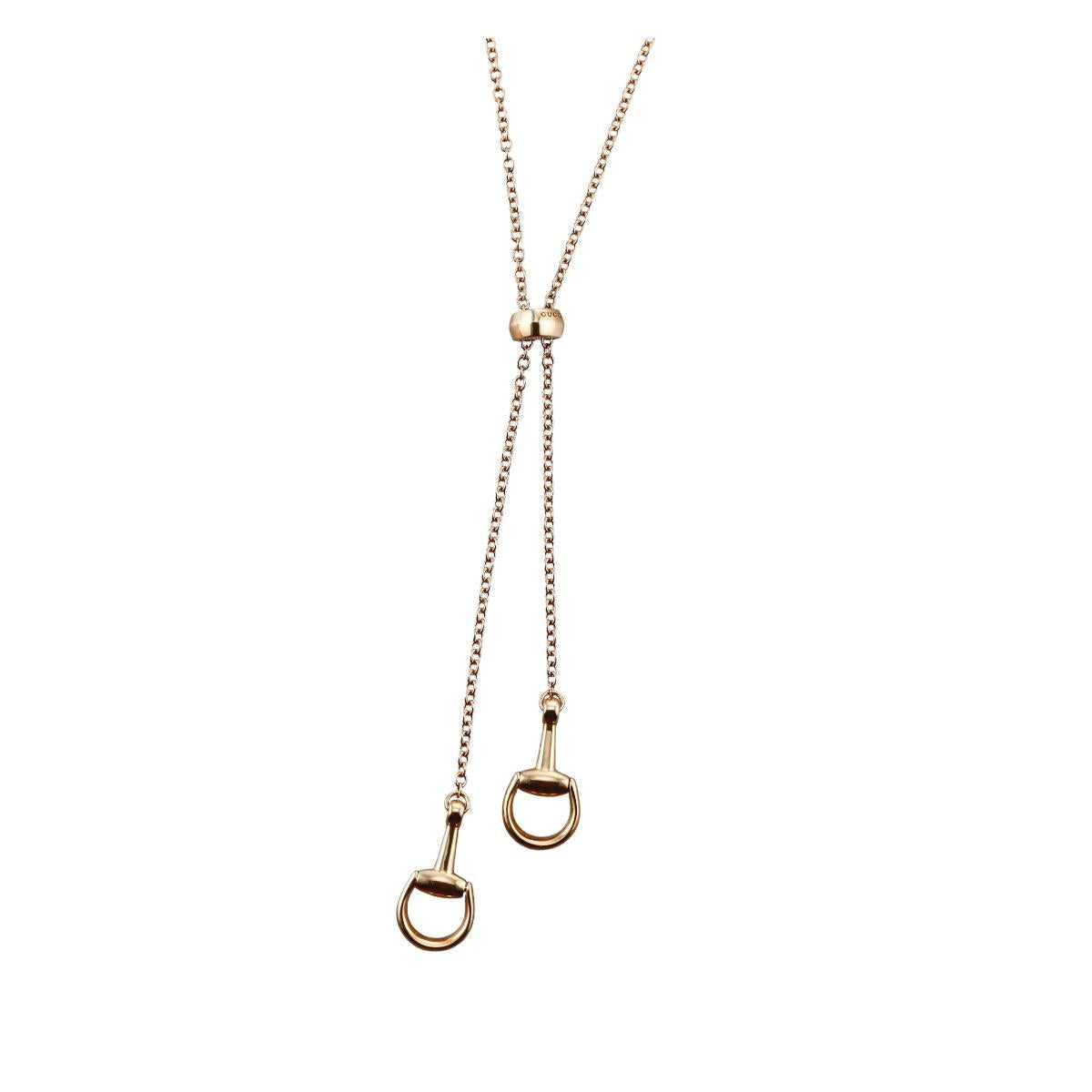 Gucci Horsebit 18K Gold Lariat Pendant Necklace