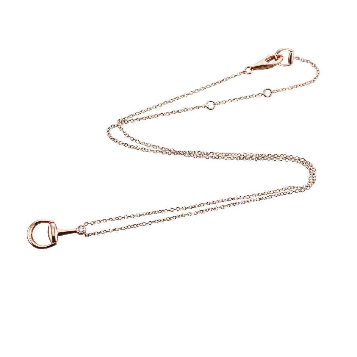 Gucci Horsebit 18K Rose Gold Diamond Pendant Necklace