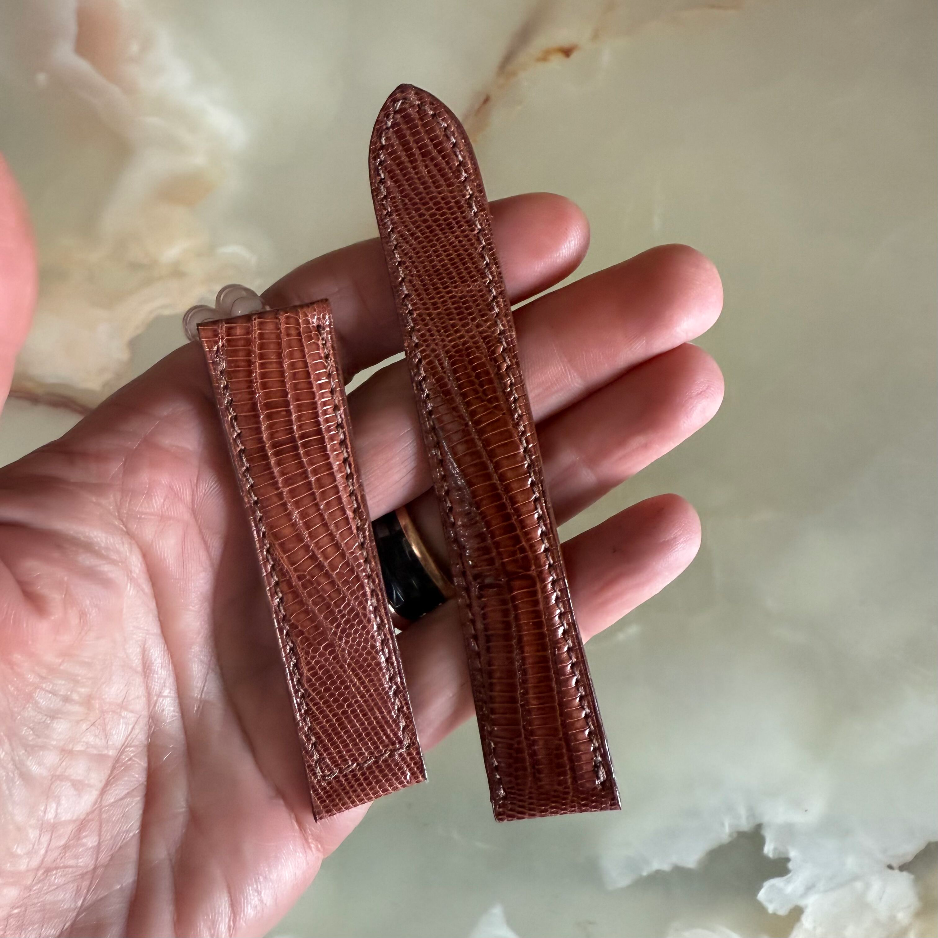 Genuine Lizard Brown Watch Strap Band 20mm Padded & Stitched