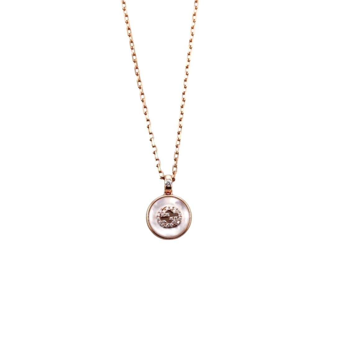 Gucci Interlocking G 18K Gold Diamond Mother Of Pearl Pendant Necklace