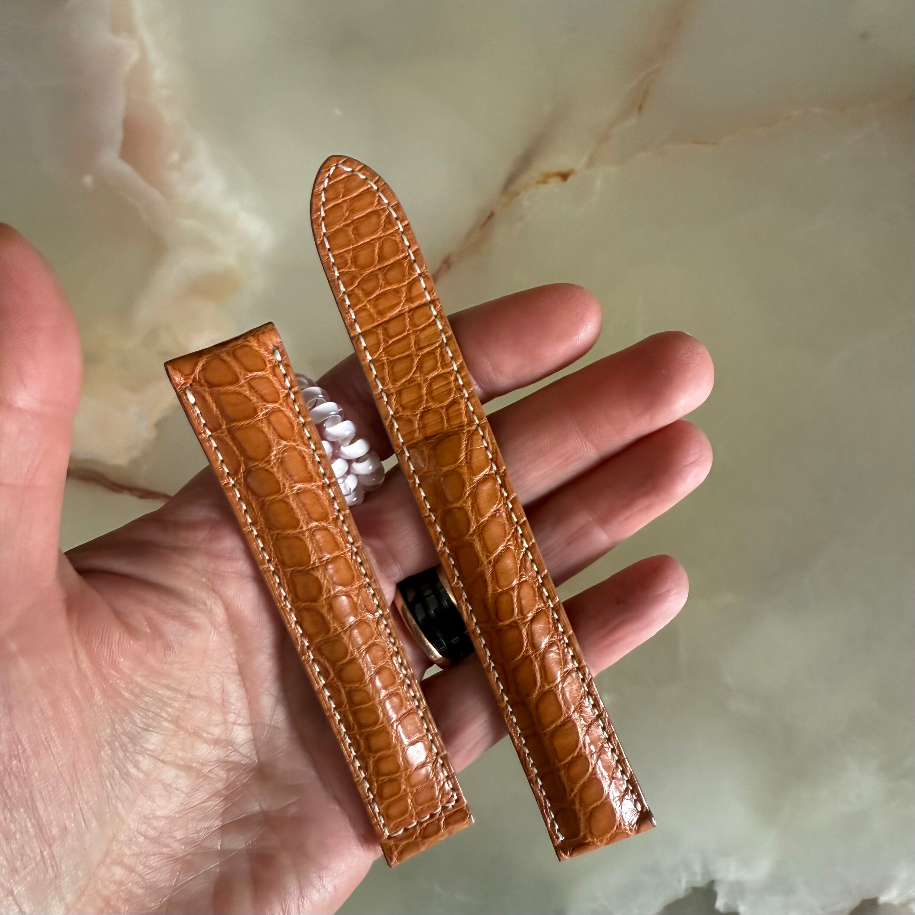 Genuine Alligator Brown Watch Strap Band 20mm Padded & Stitched