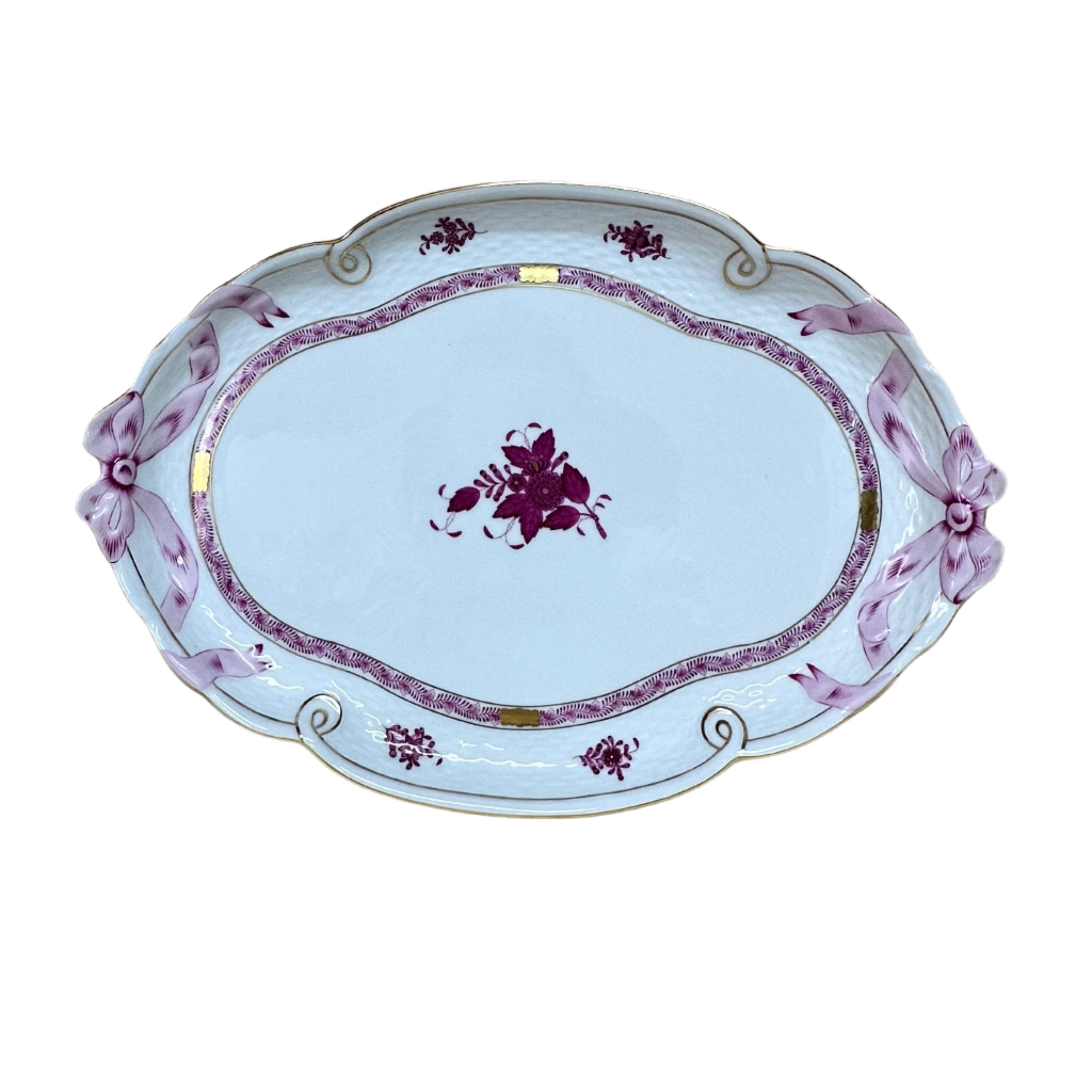 Herend Porcelain Chinese Bouquet Raspberry Large Ribbon Tray 400-0-00/AP