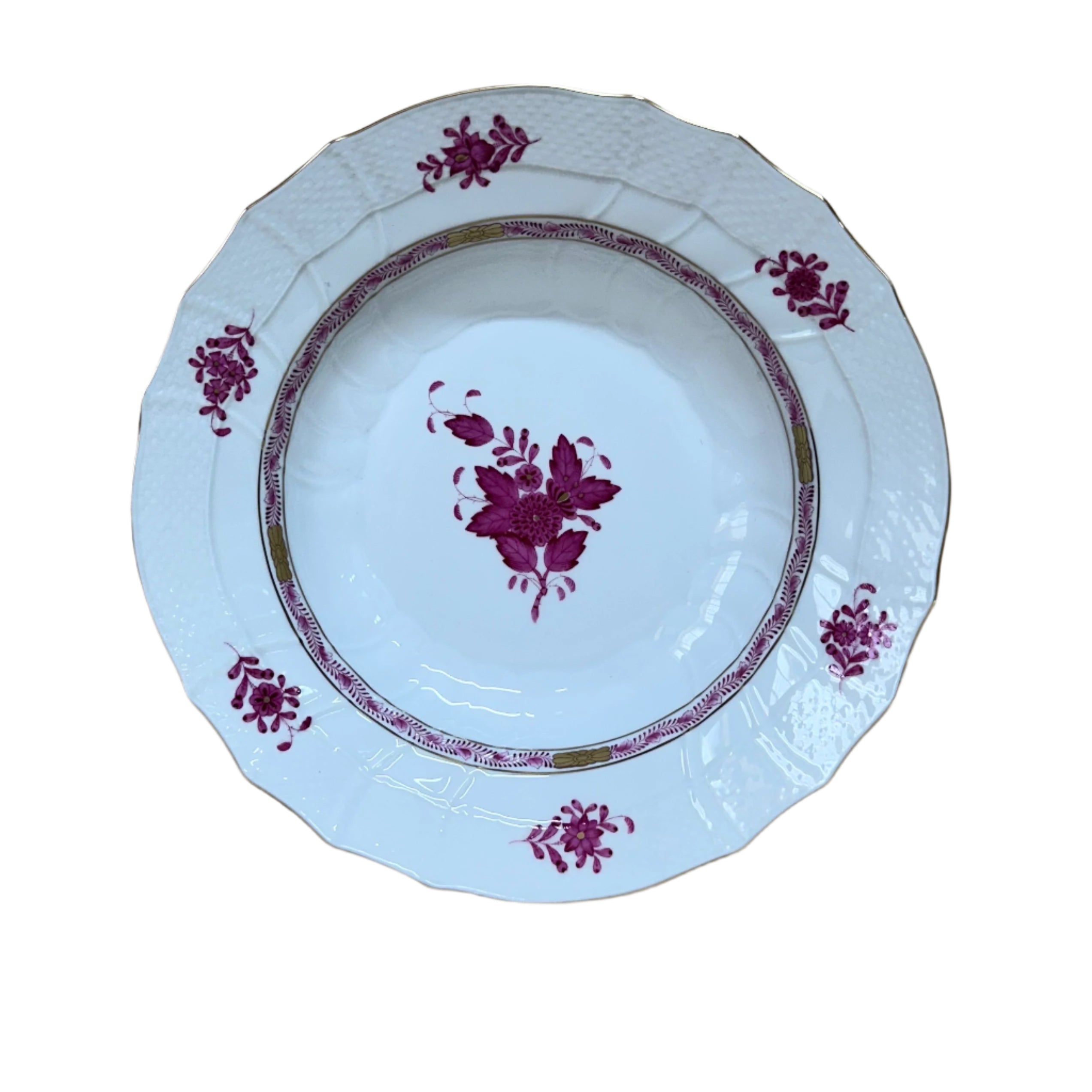 Herend Porcelain Chinese Bouquet Raspberry Large Rim Soup Bowl Plate 1501/AP