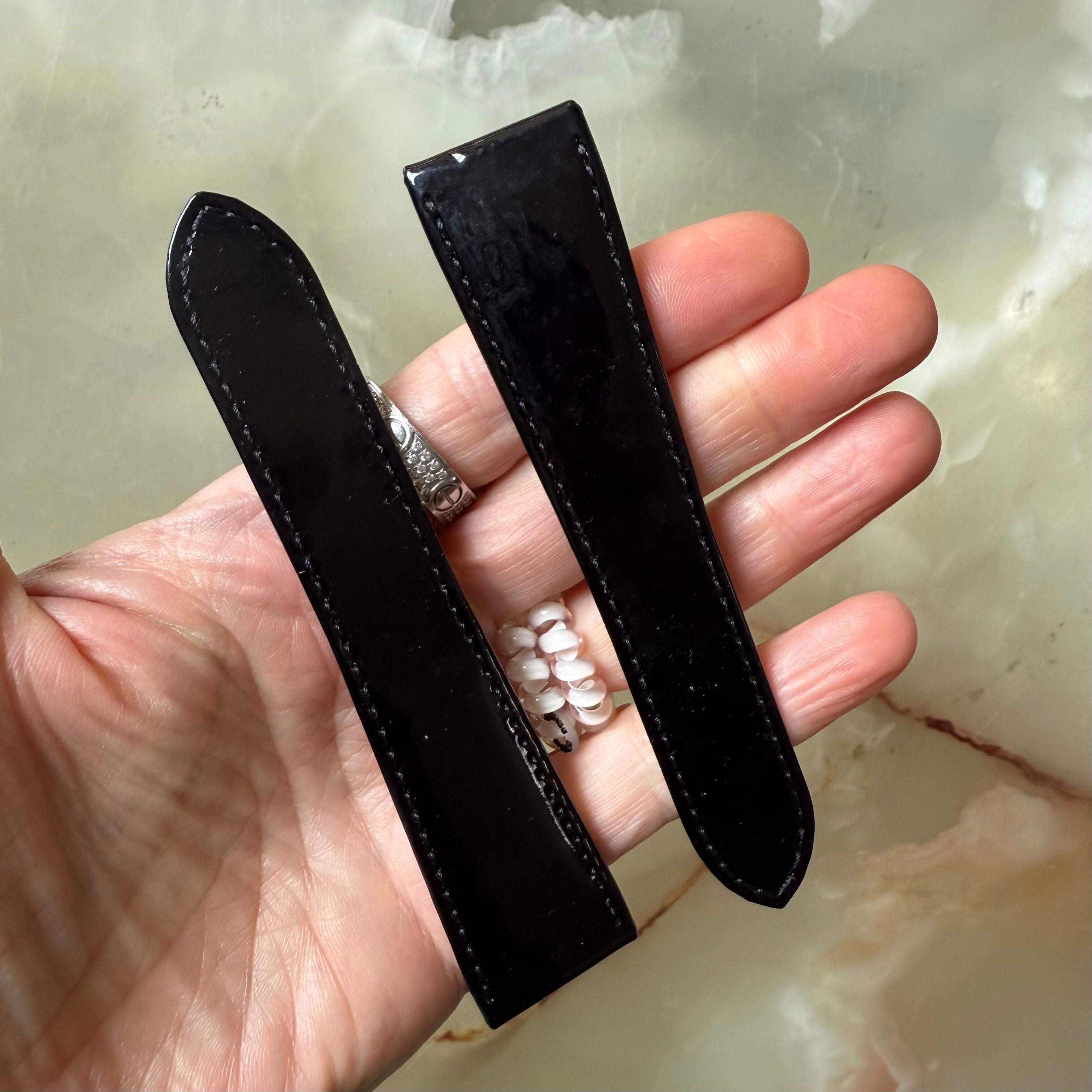 Authentic Cartier Black Varnished Calfskin Watch Strap Band 24mm KD3JJ592-S18