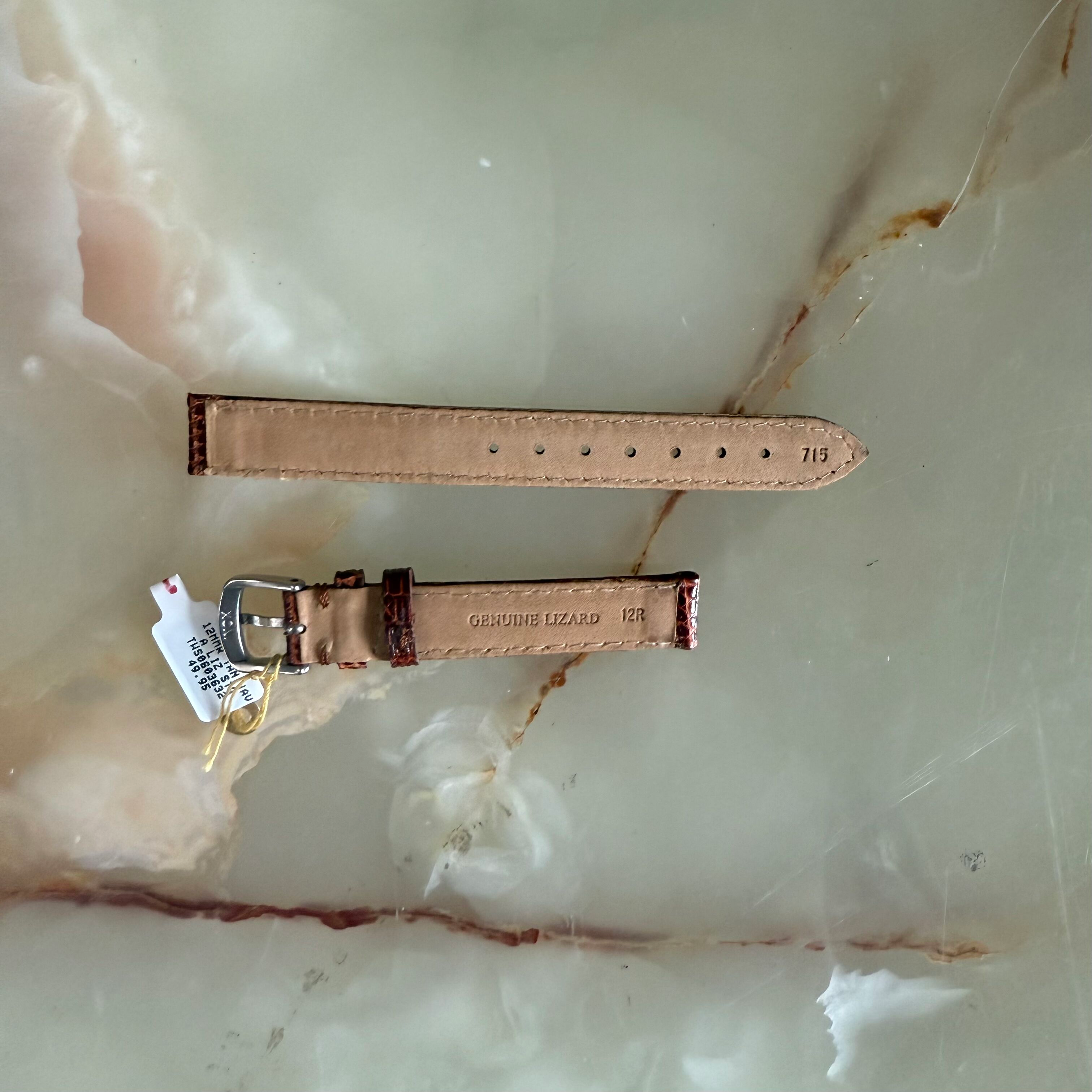 Genuine Lizard Brown Watch Strap Band 12mm Padded & Stitched w Buckle