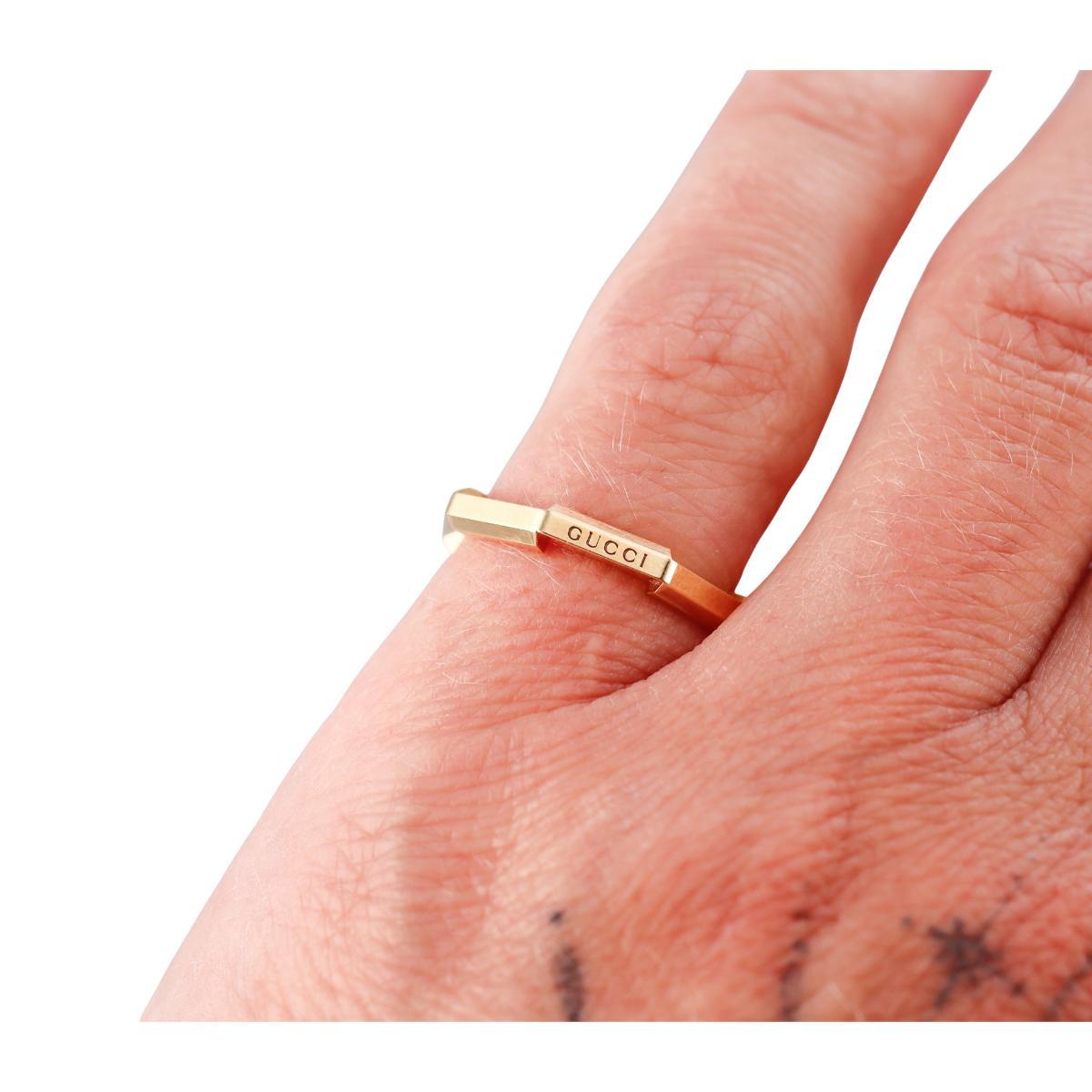 Gucci Link to Love 18K Gold Studded 3mm Band Ring