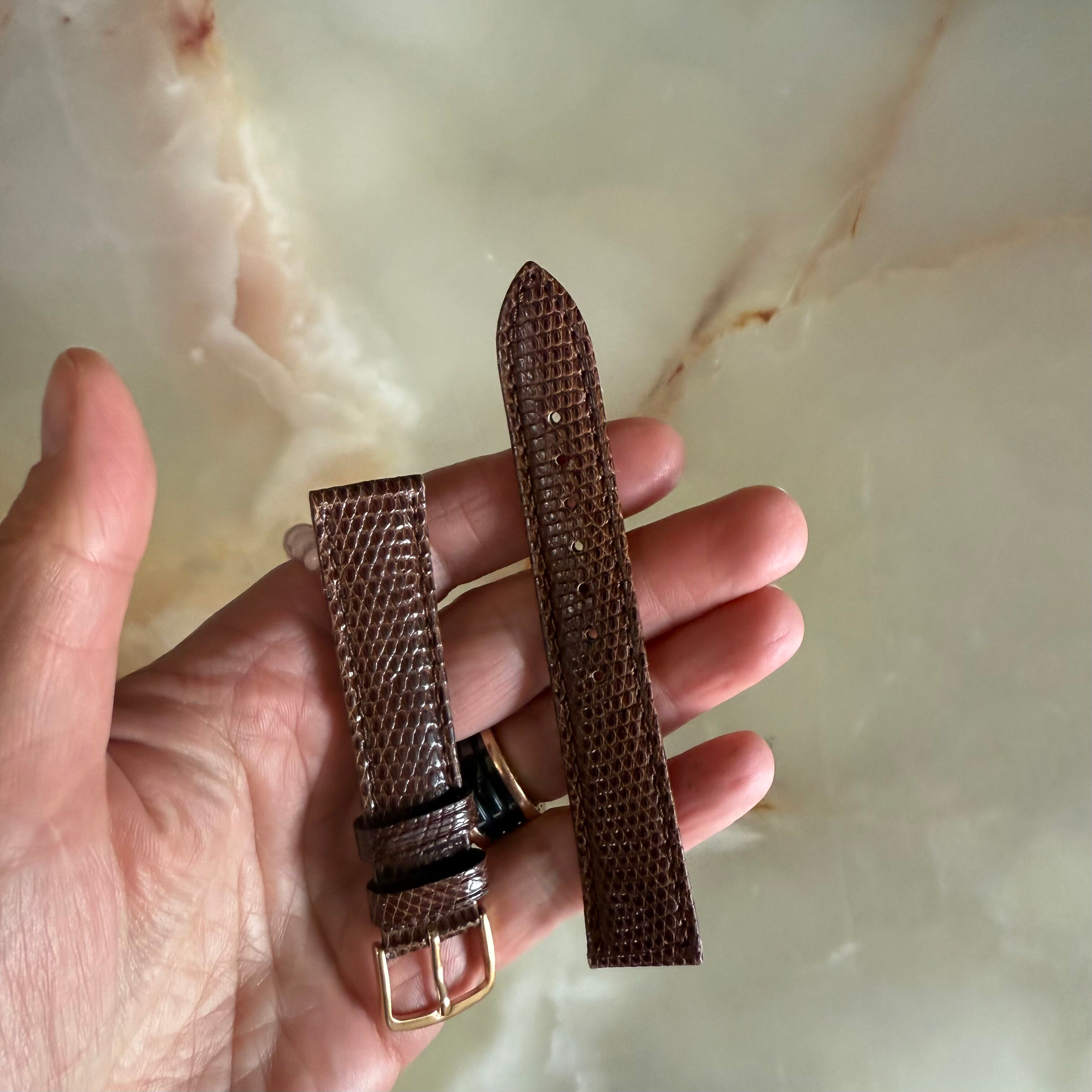 Genuine Lizard Brown Watch Strap Band 18mm Padded & Stitched w Buckle