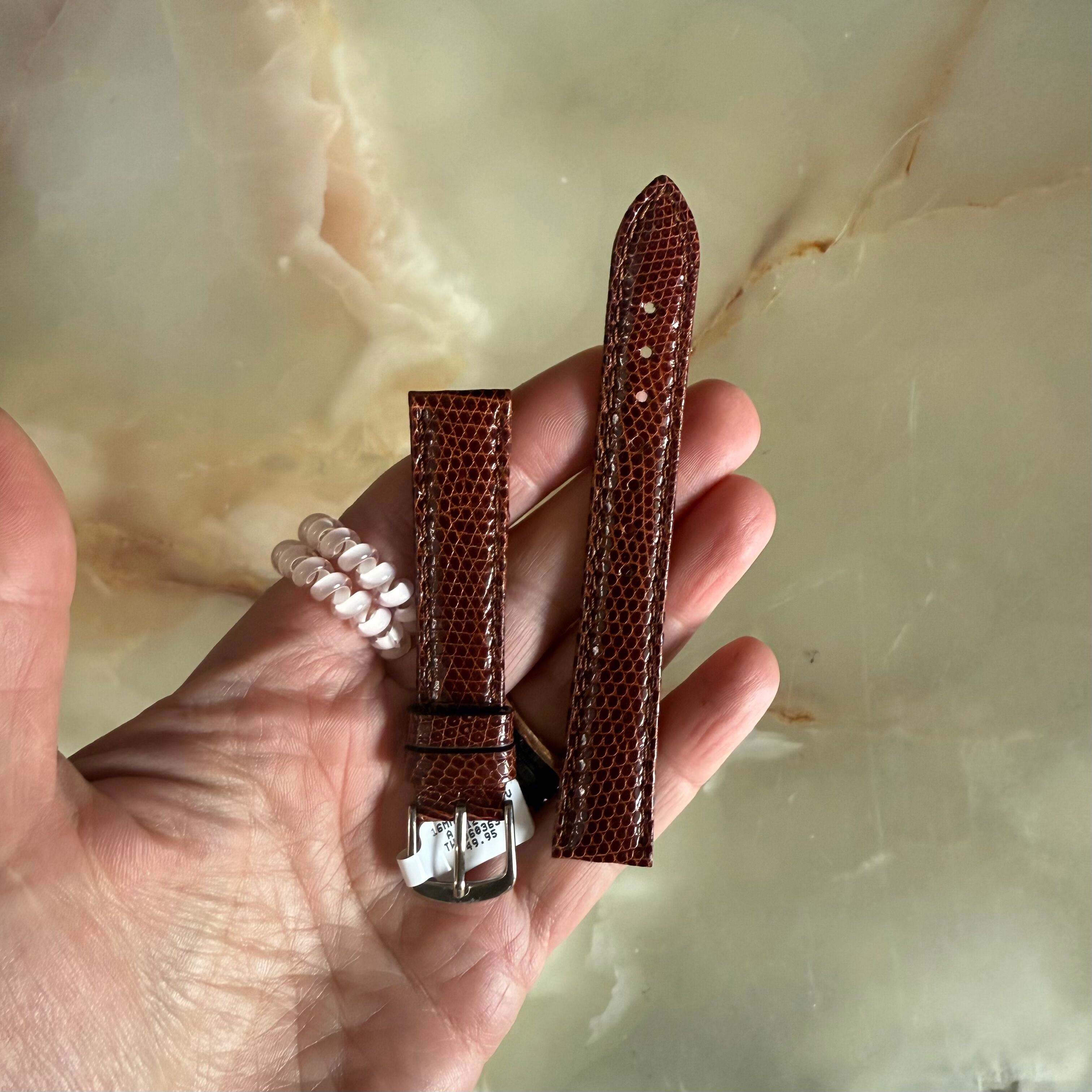 Genuine Lizard Brown Watch Strap Band 16mm Padded & Stitched w Buckle