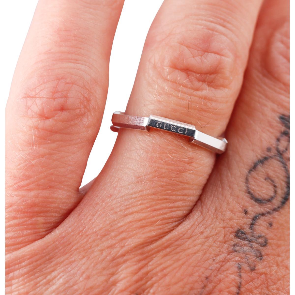 Gucci Link to Love 18K White Gold Studded 3mm Band Ring