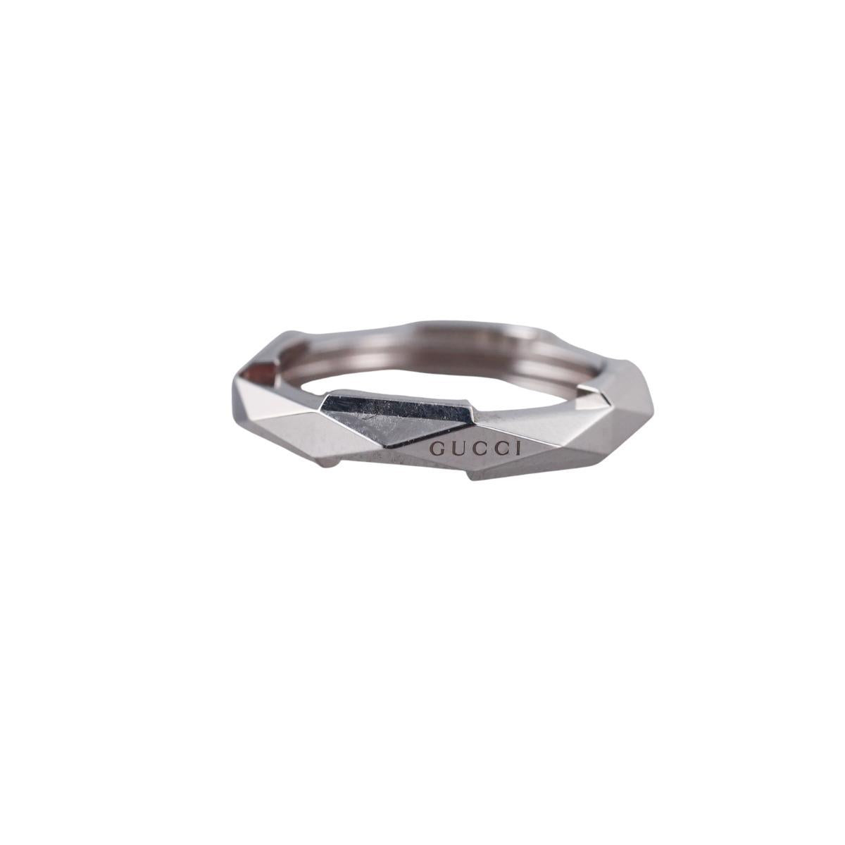 Gucci Link to Love 18K White Gold Studded 4mm Band Ring