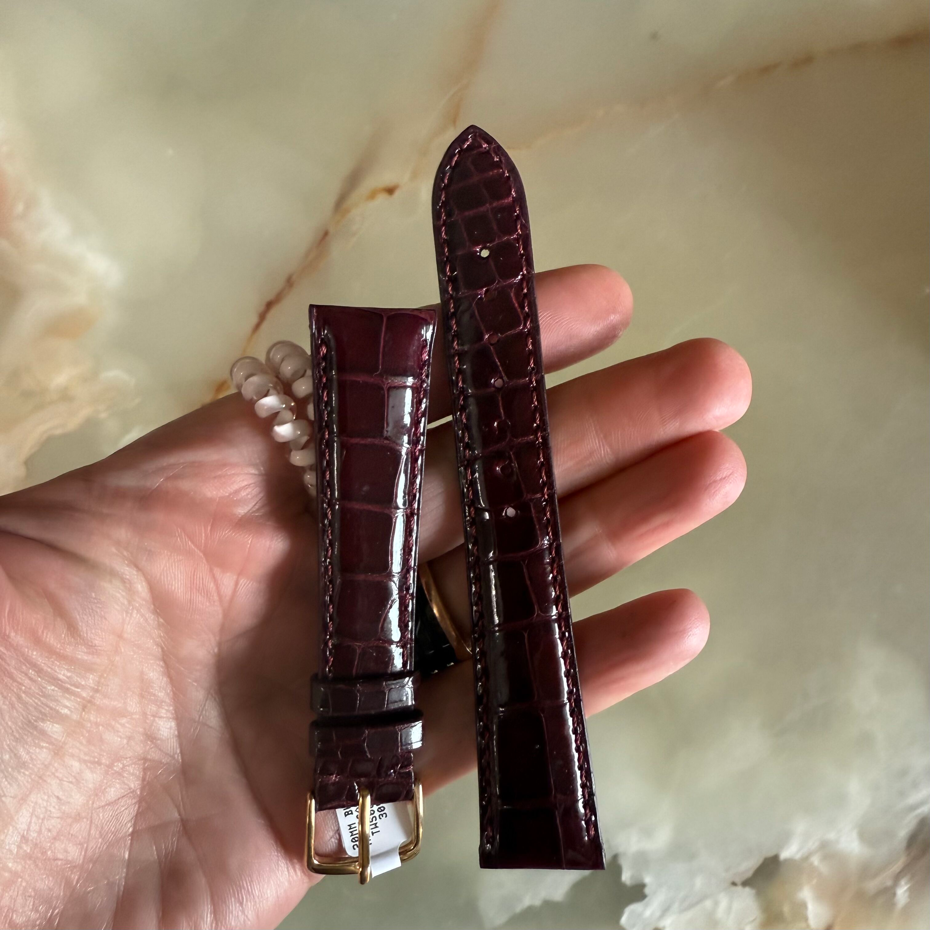 Genuine Alligator Burgundy Watch Strap Band 20mm Padded & Stitched w Buckle