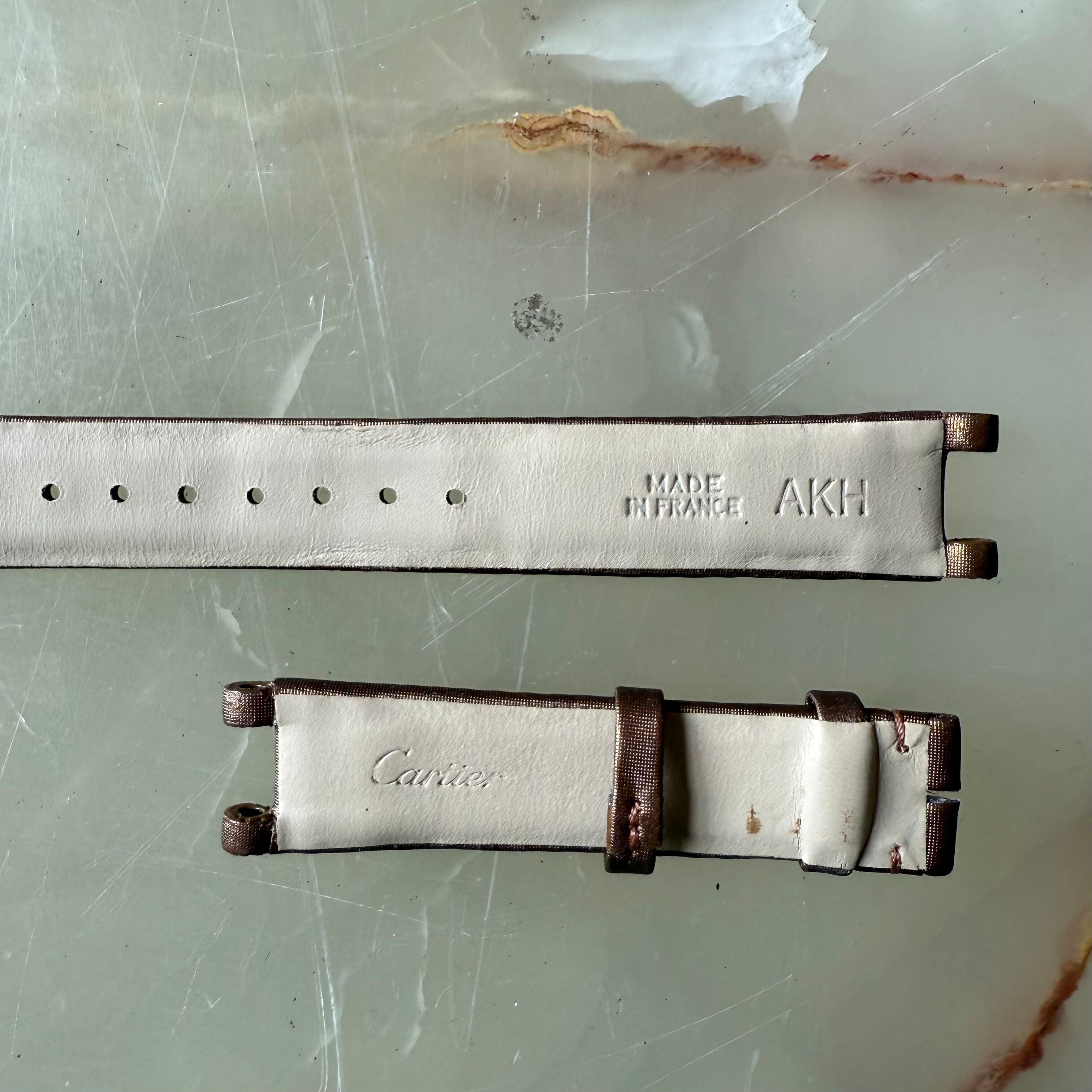 Authentic Cartier Pasha Brown Goldish Satin Leather Watch Strap Band 15mm