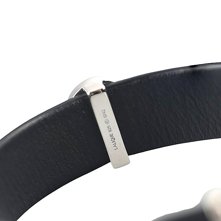 Lalique L'Homme Alpha Man Black Crystal Sterling Leather Bracelet 10683100