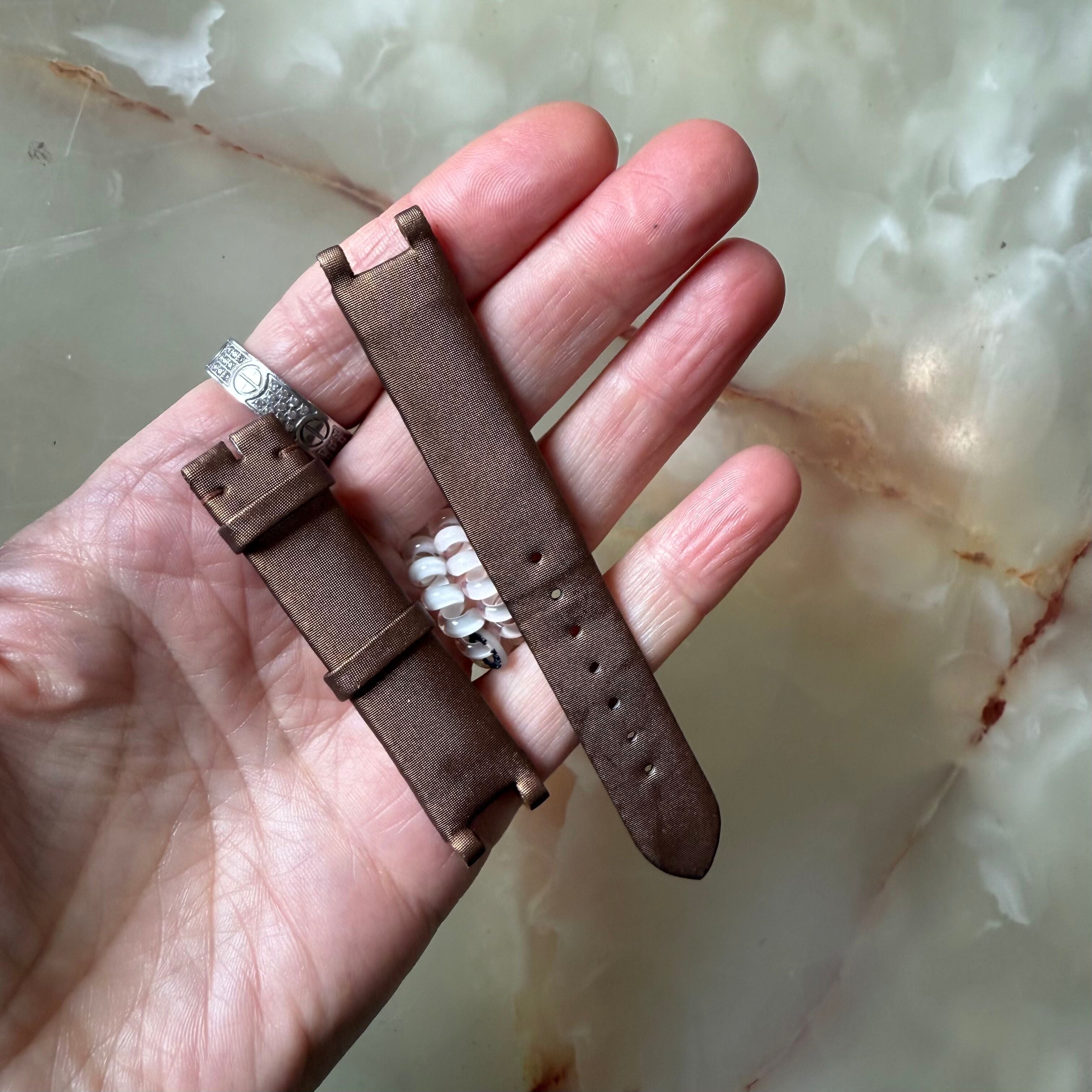 Authentic Cartier Pasha Brown Goldish Satin Leather Watch Strap Band 15mm