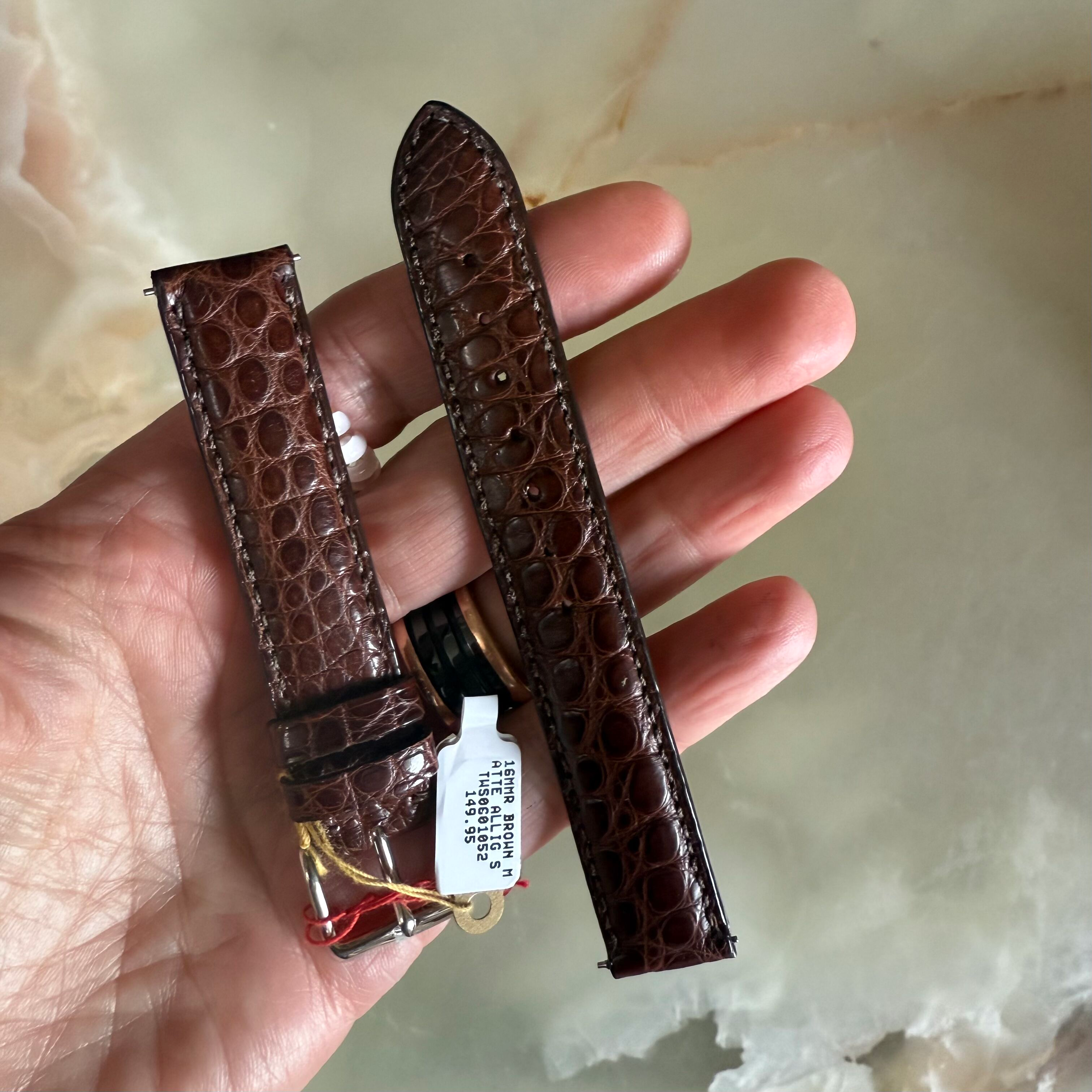 Genuine Alligator Brown Watch Strap Band 16mm Padded & Stitched w Buckle