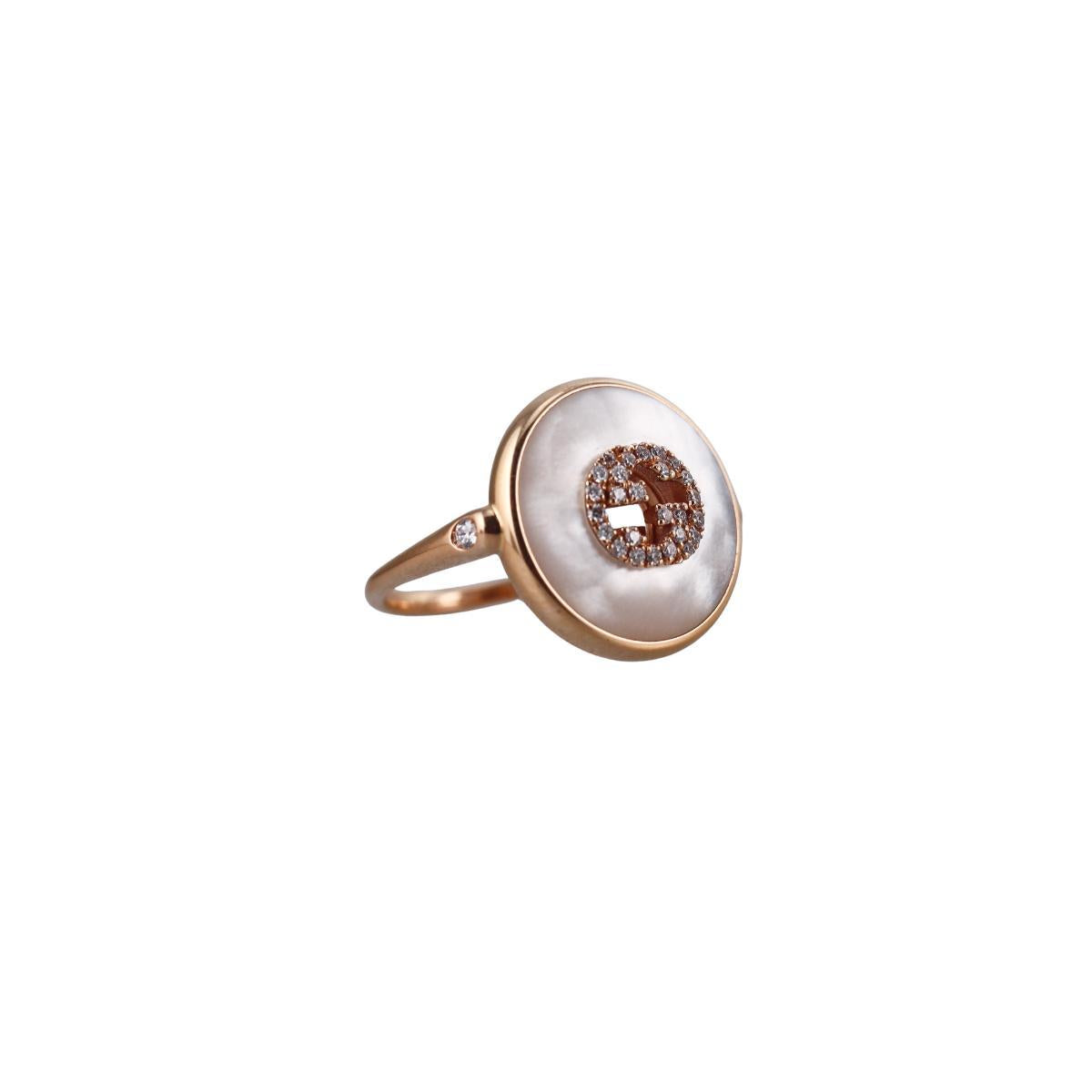 Gucci Interlocking G 18K Rose Gold Diamond MOP 17mm Ring