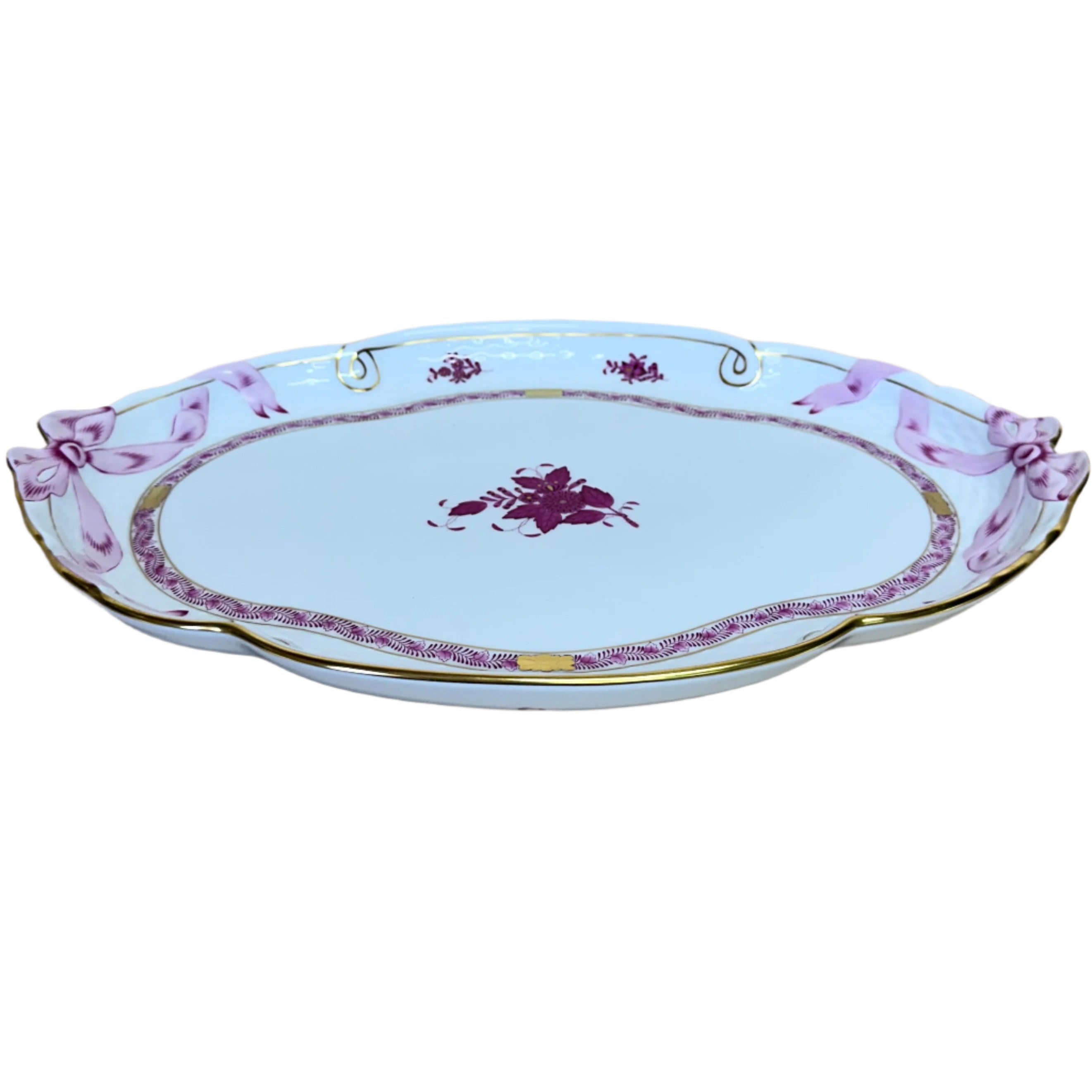 Herend Porcelain Chinese Bouquet Raspberry Large Ribbon Tray 400-0-00/AP