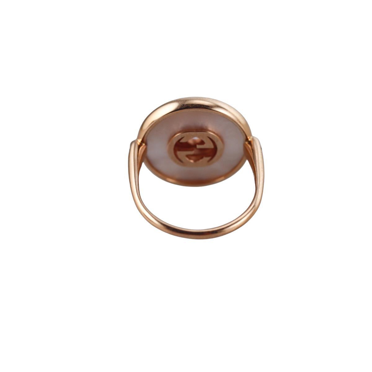 Gucci Interlocking G 18K Rose Gold Diamond MOP 17mm Ring