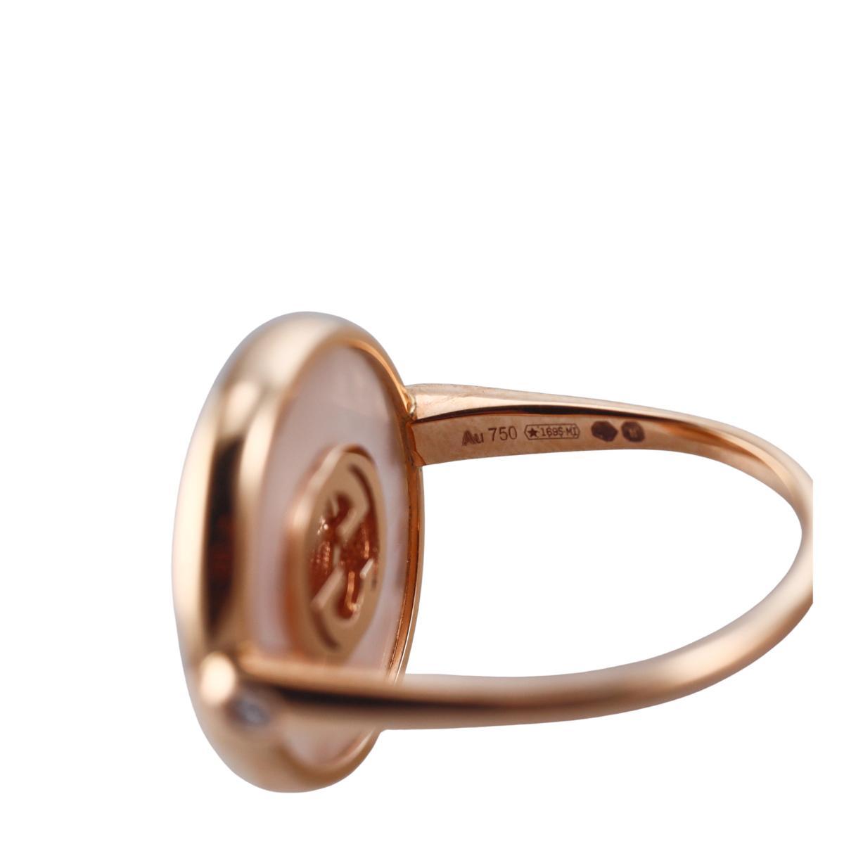 Gucci Interlocking G 18K Rose Gold Diamond MOP 17mm Ring