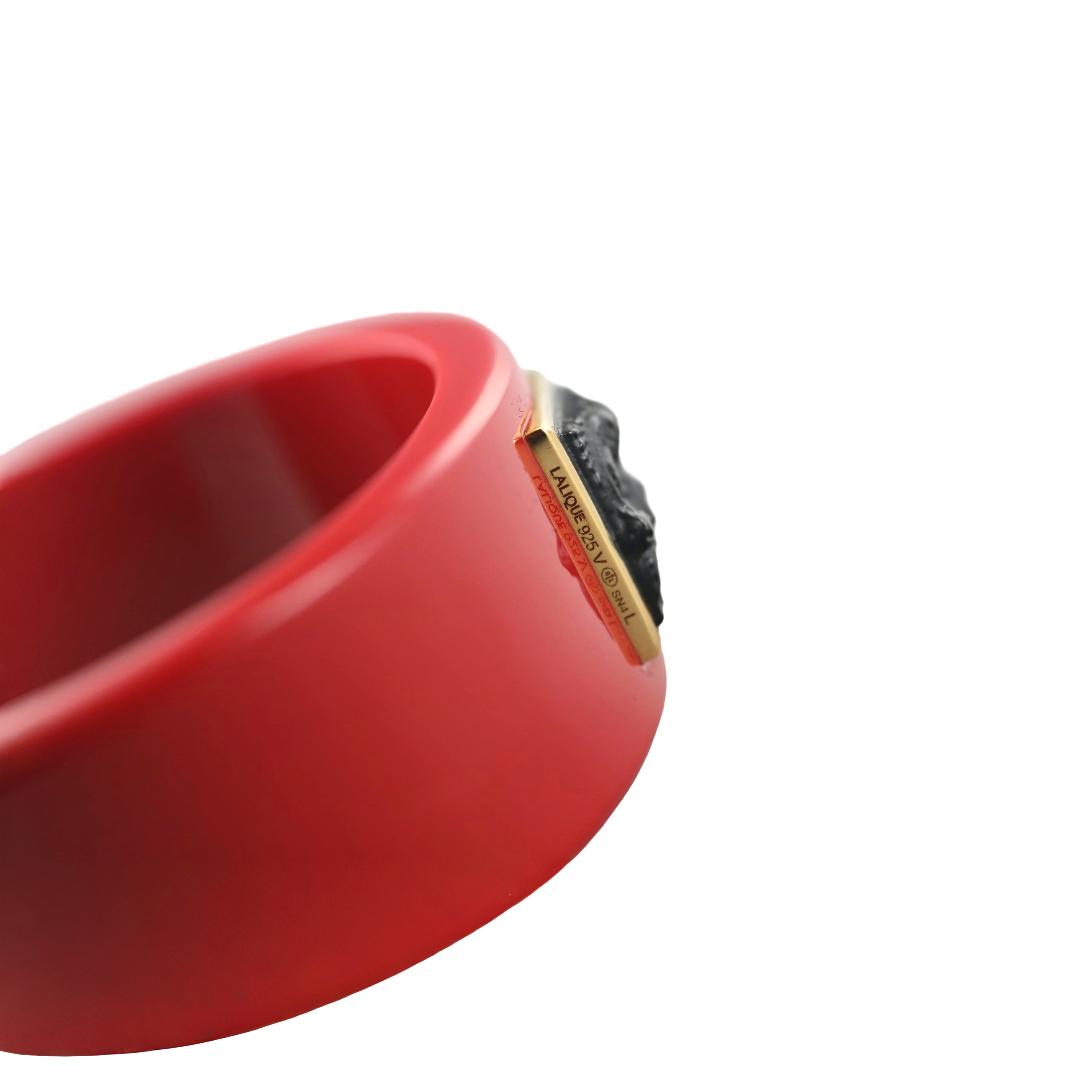 Lalique Arethuse Black Crystal Vermeil Silver Red Resin Cuff Bracelet 10698300