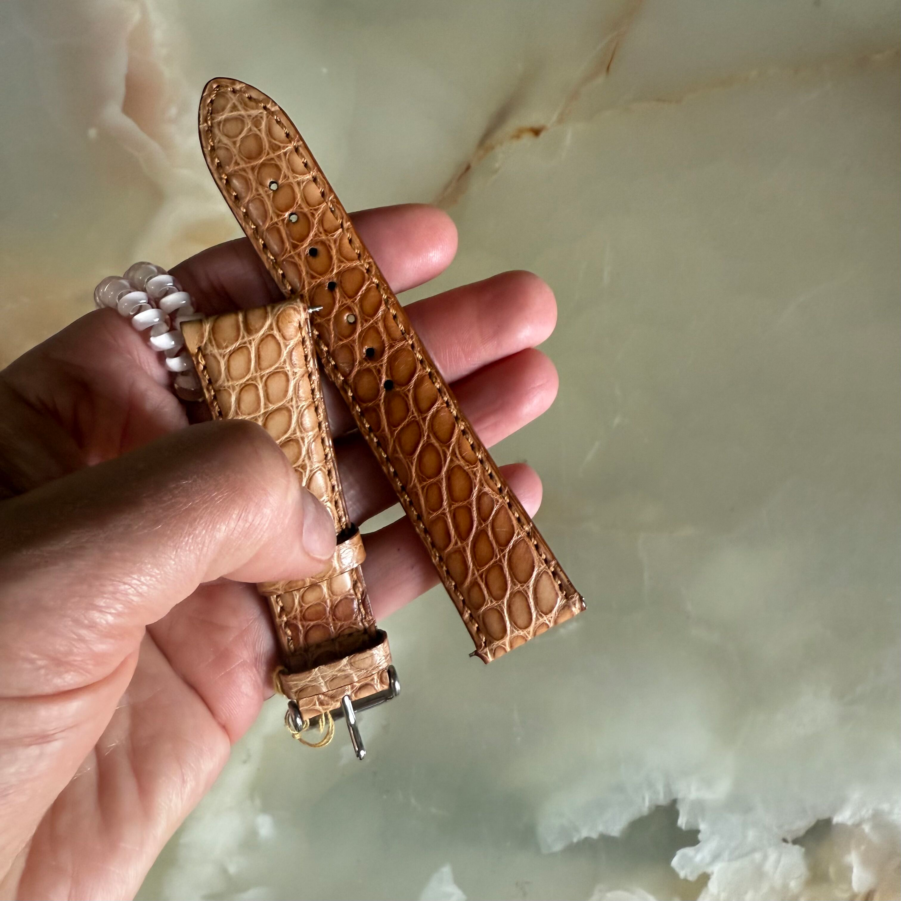 Genuine Alligator Brown Watch Strap Band 22mm Padded & Stitched w Buckle