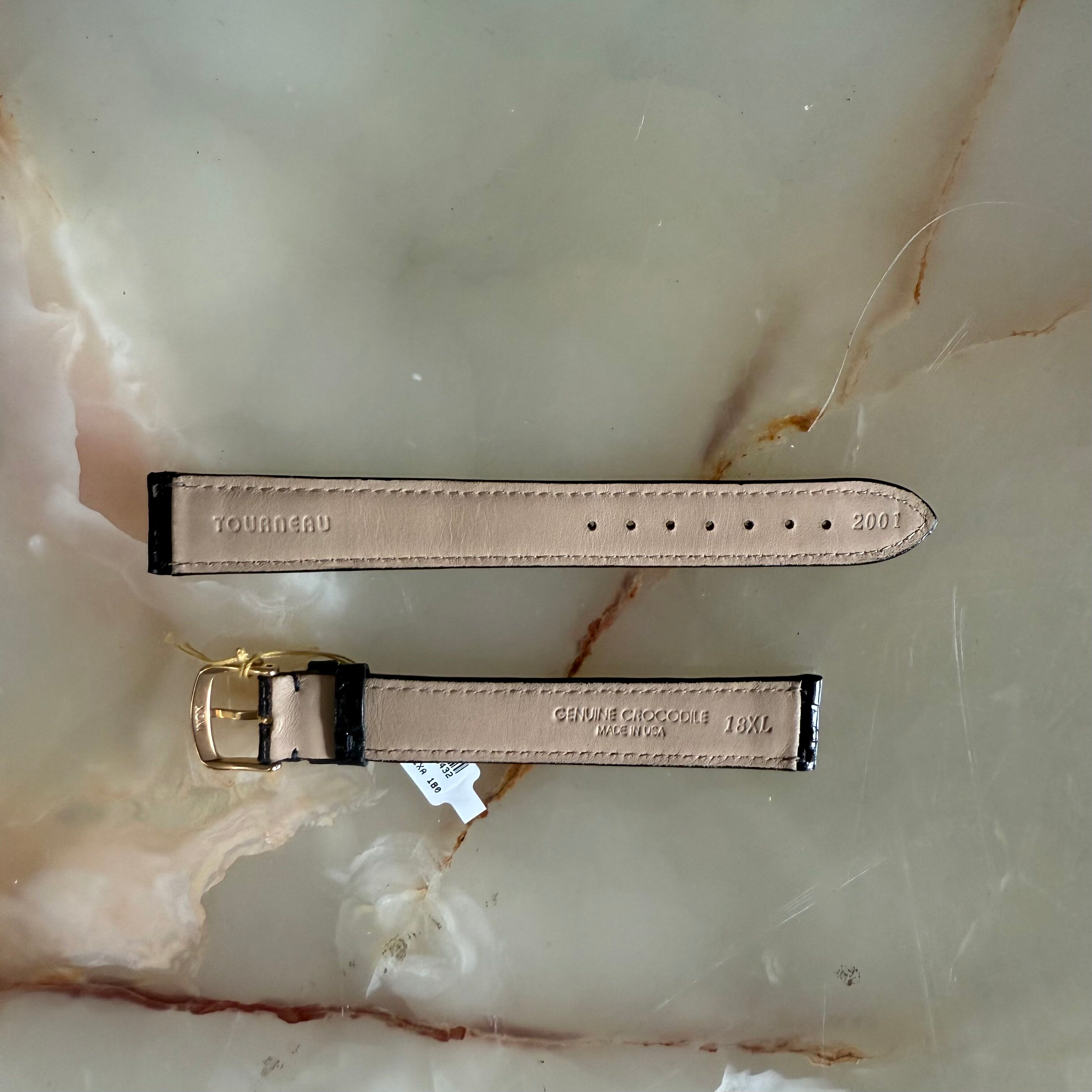 Genuine Crocodile Black Watch Strap Band 18mm Padded & Stitched w Buckle