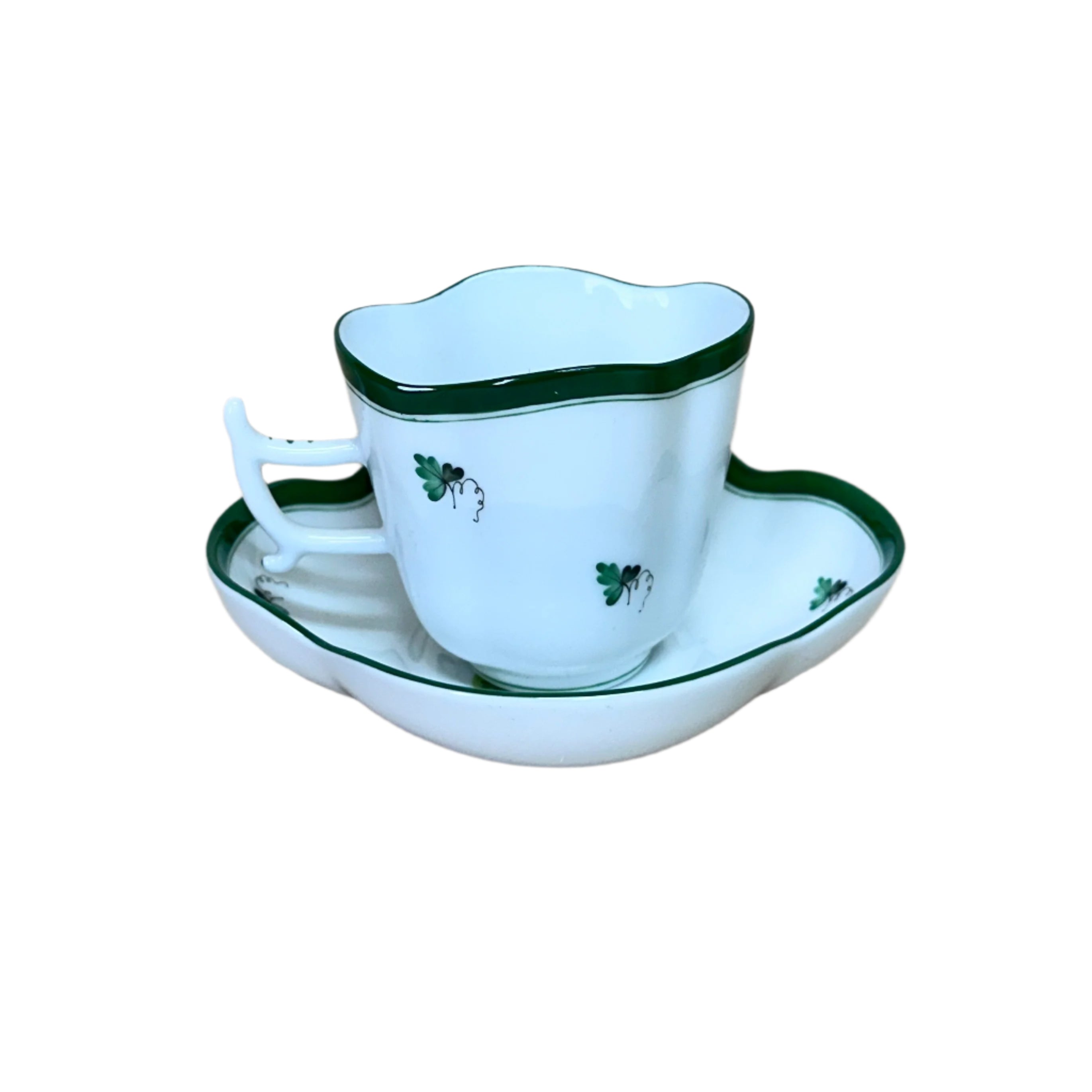 Herend Porcelain Vienna Rose Cup & Saucer Clover Shape Coffee 4198-2-00/VRH 4198-1-00/VRH