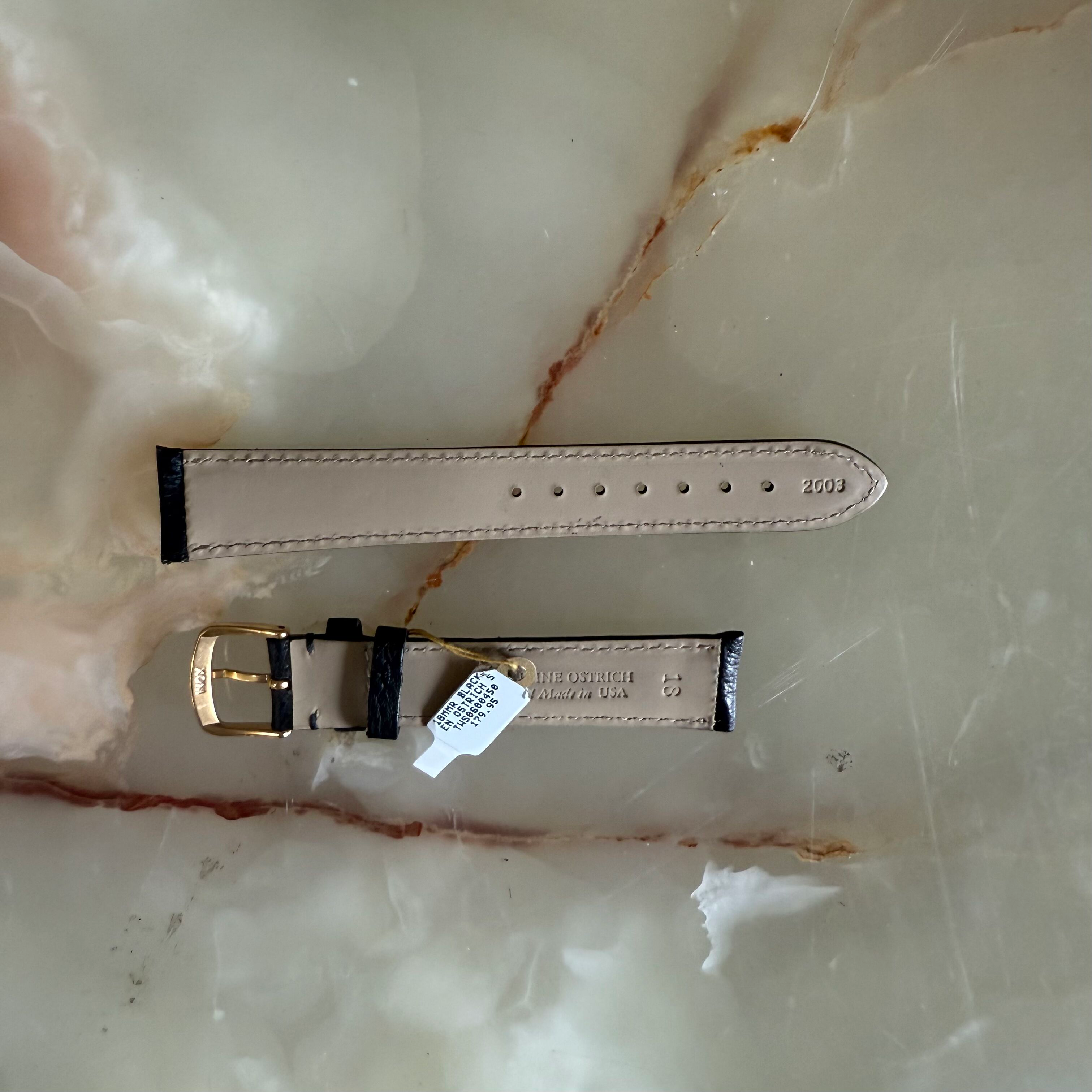 Genuine Ostrich Black Watch Strap Band 18mm Padded & Stitched w Buckle