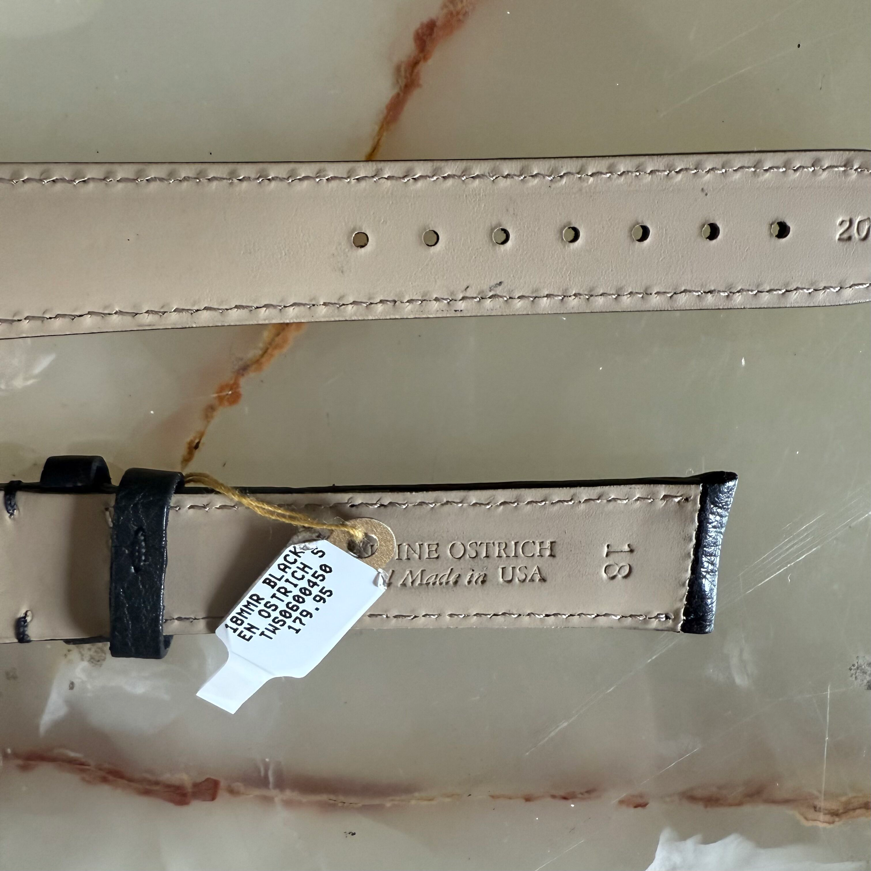 Genuine Ostrich Black Watch Strap Band 18mm Padded & Stitched w Buckle