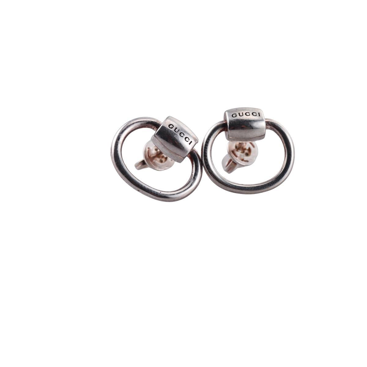 Gucci Horsebit Sterling Silver Hoop Stud Earrings