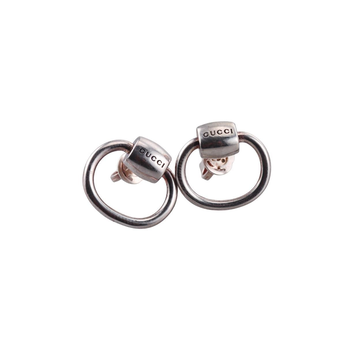 Gucci Horsebit Sterling Silver Hoop Stud Earrings
