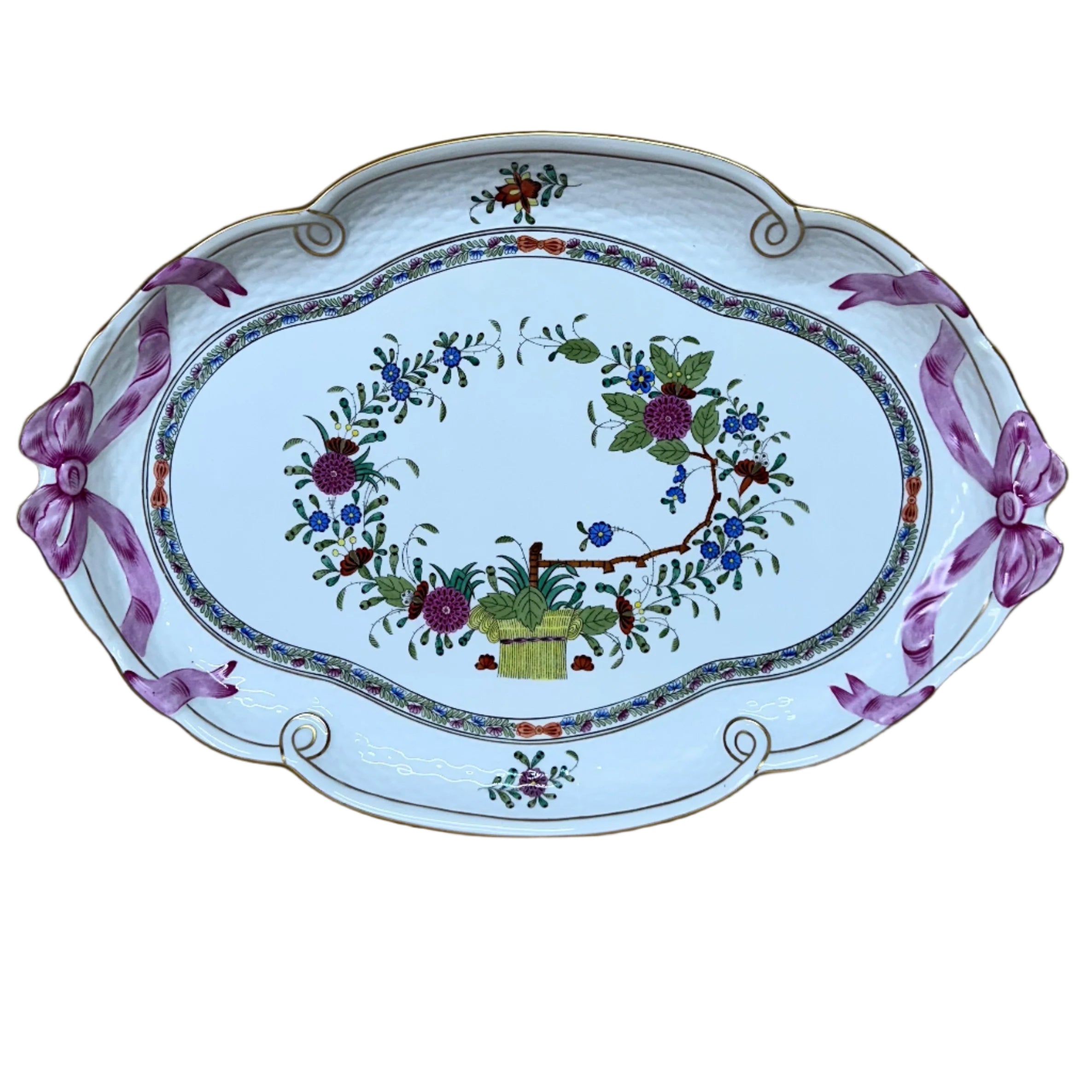 Herend Porcelain Indian Basket Large Ribbon Tray 400/FD