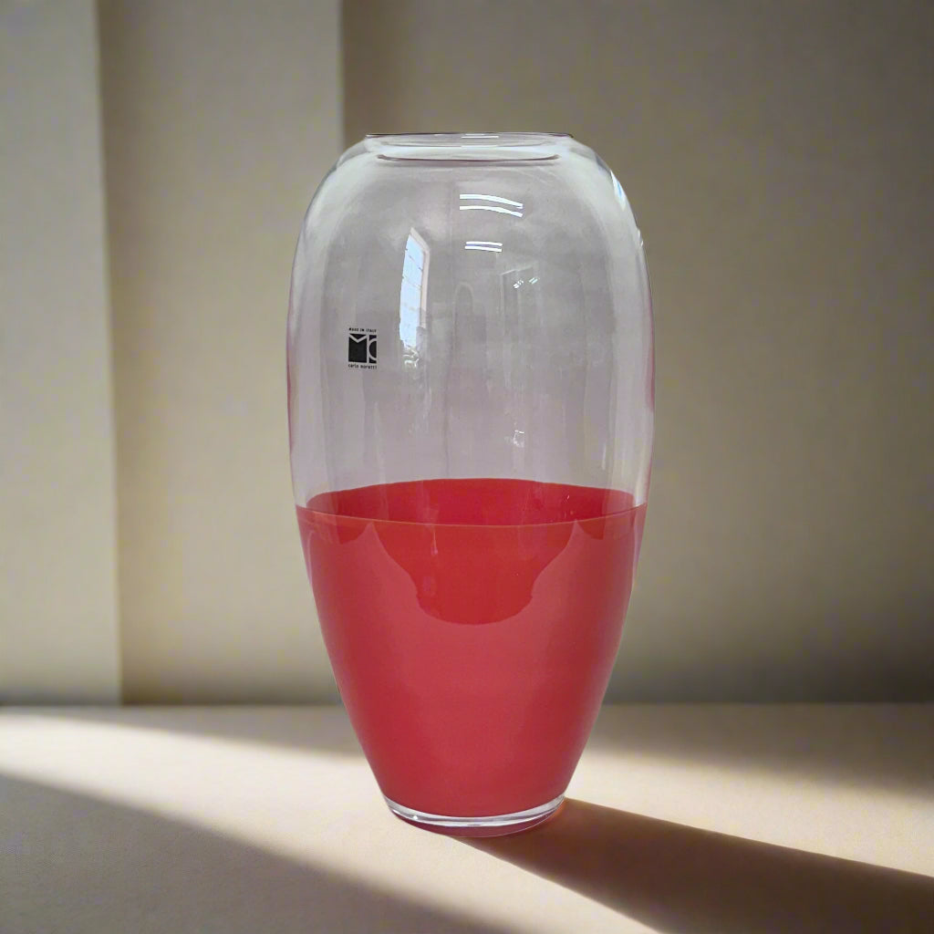 Carlo Moretti Hand Blown Murano Glass Red Clear Vase 83/200