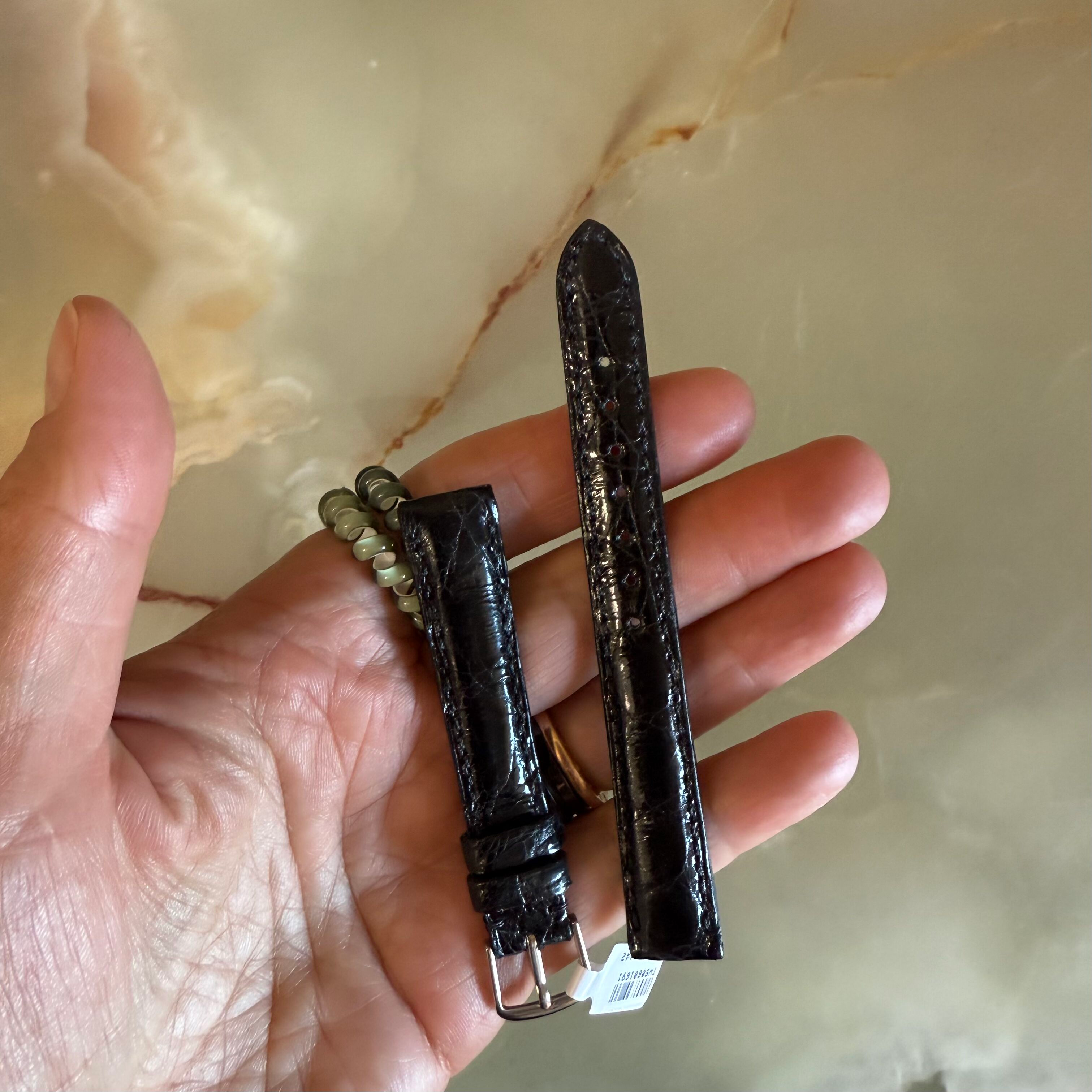 Genuine Crocodile Black Watch Strap Band 14mm Padded & Stitched w Buckle