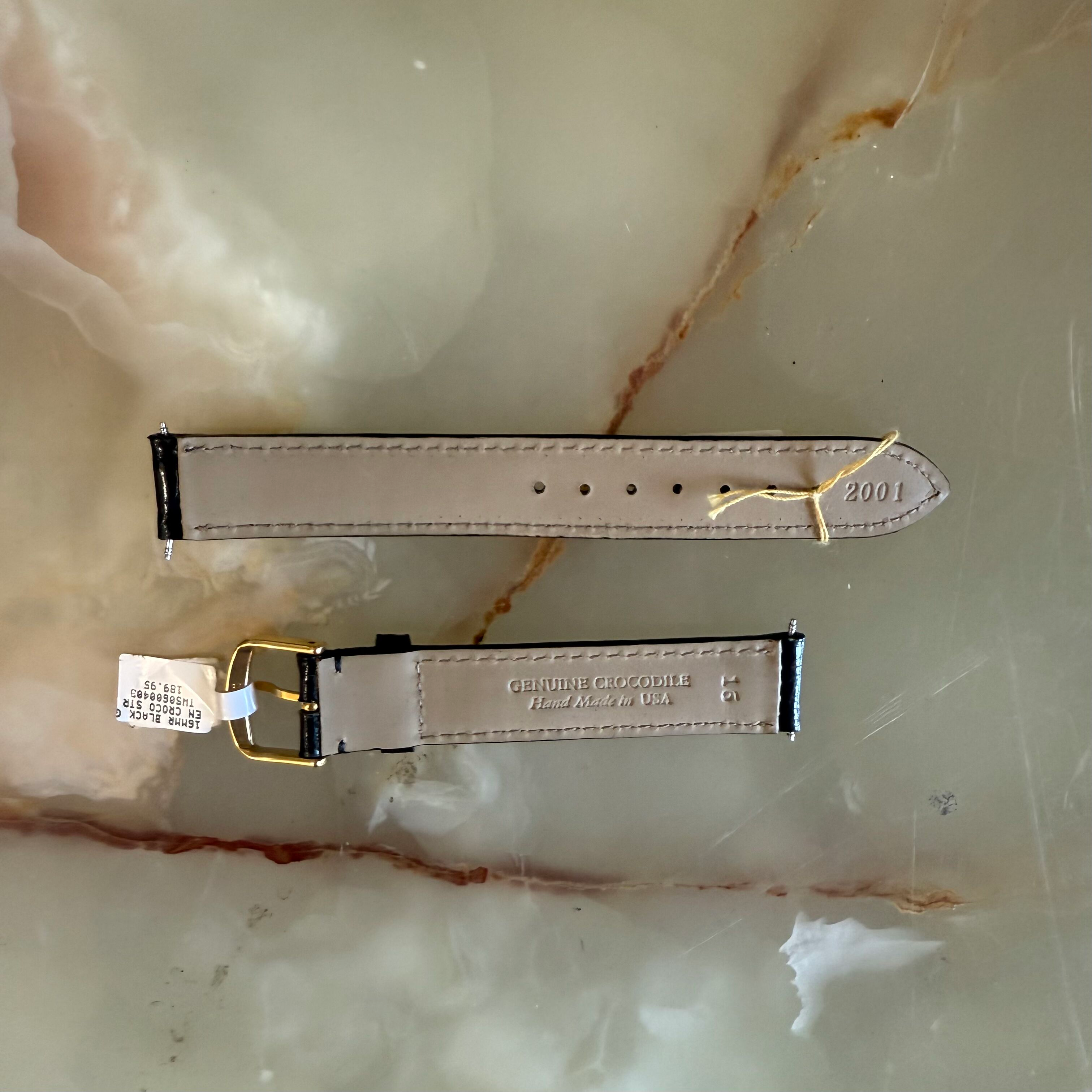 Genuine Crocodile Black Watch Strap Band 16mm Padded & Stitched w Buckle