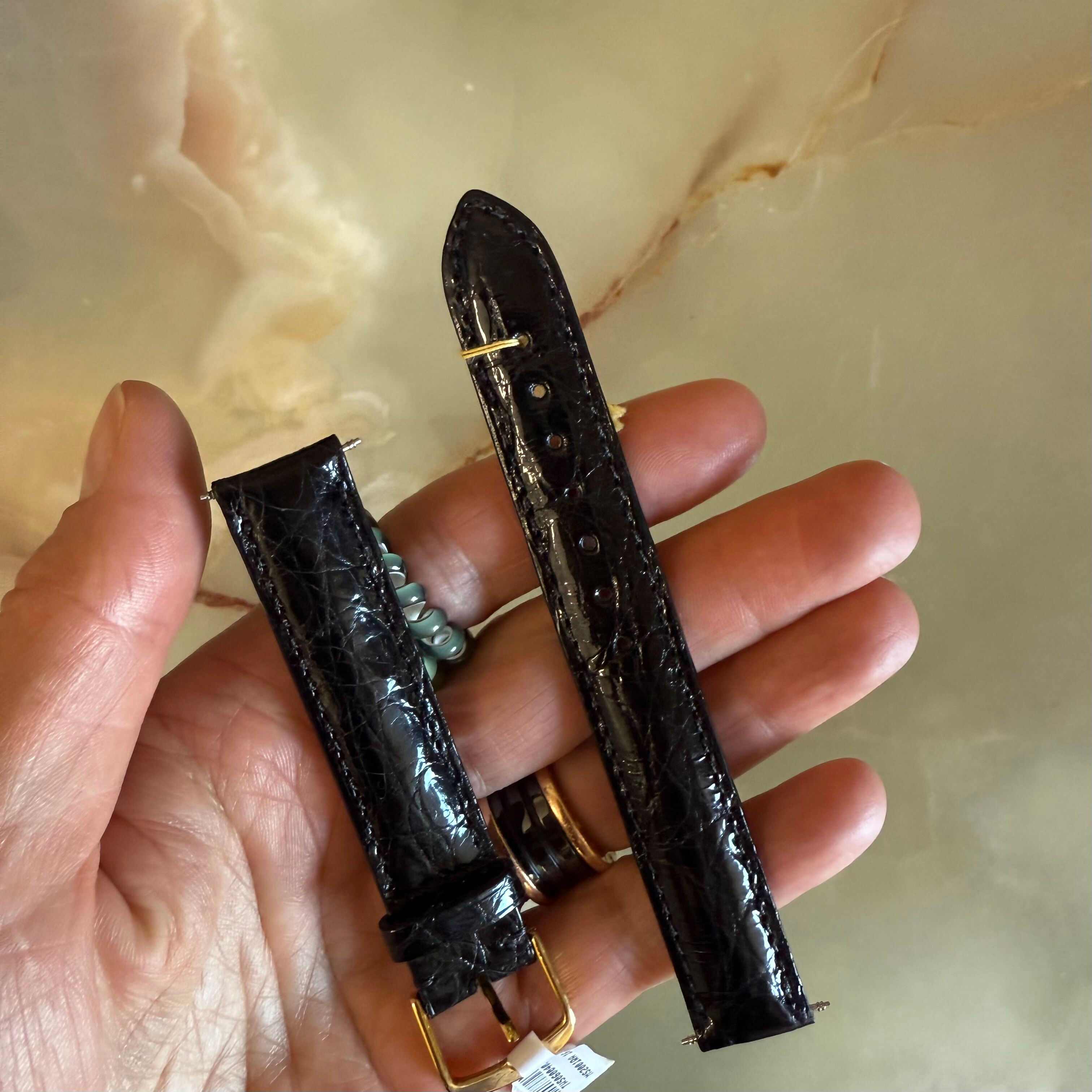 Genuine Crocodile Black Watch Strap Band 16mm Padded & Stitched w Buckle