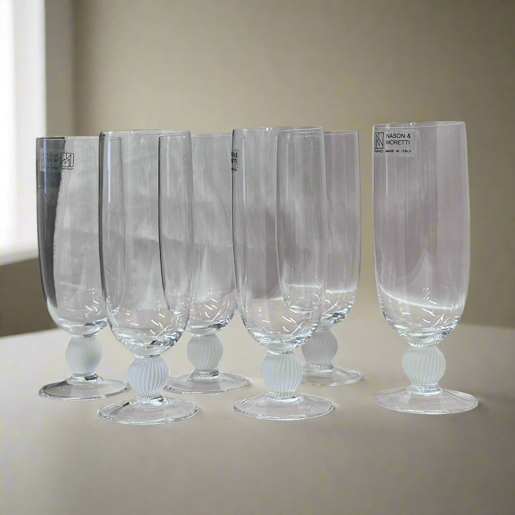 Nason & Moretti Murano Champagne Flutes Glass Set of 6