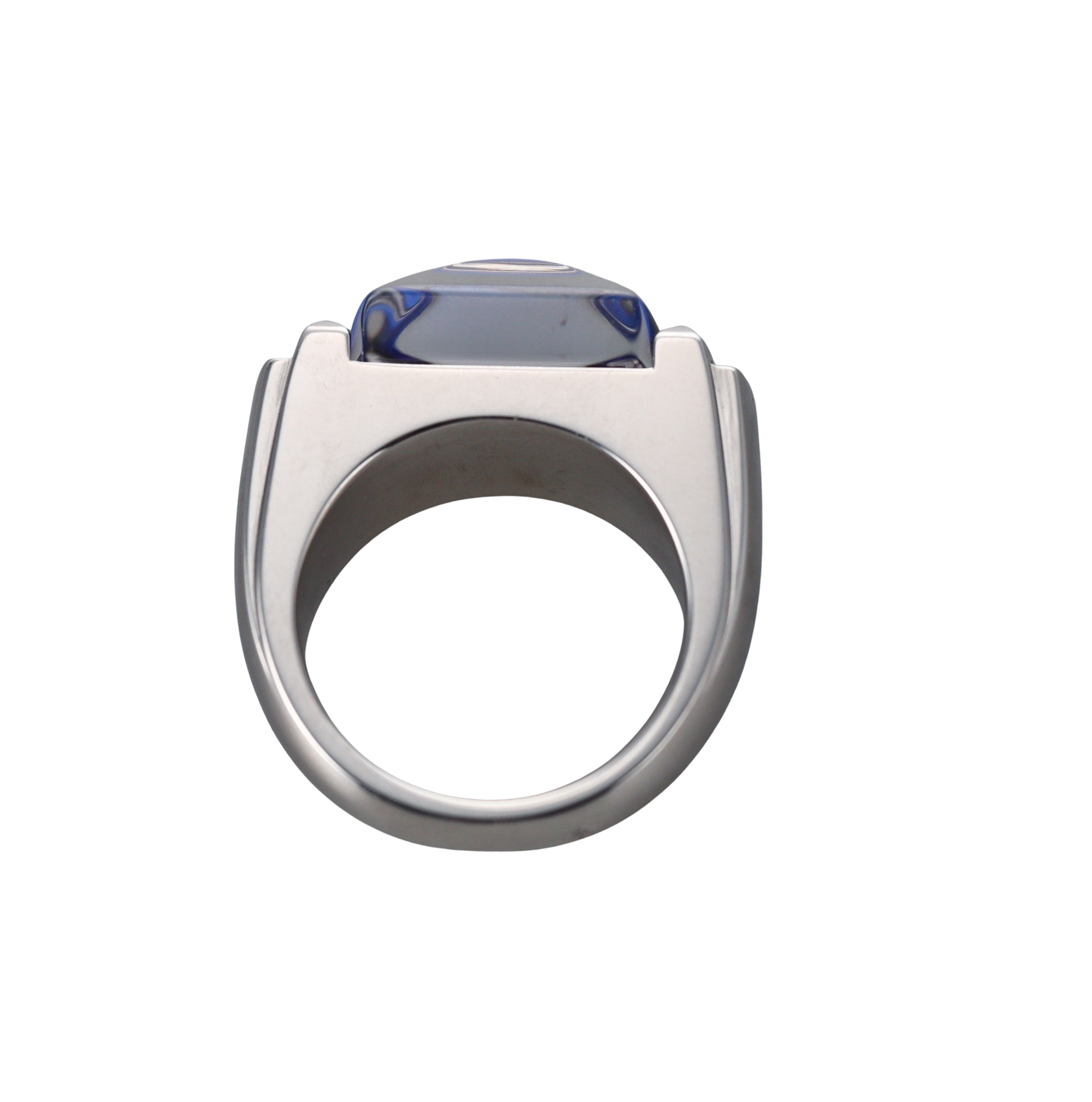 Baccarat Louxor Sterling Silver Blue Crystal Statement Ring 2808023