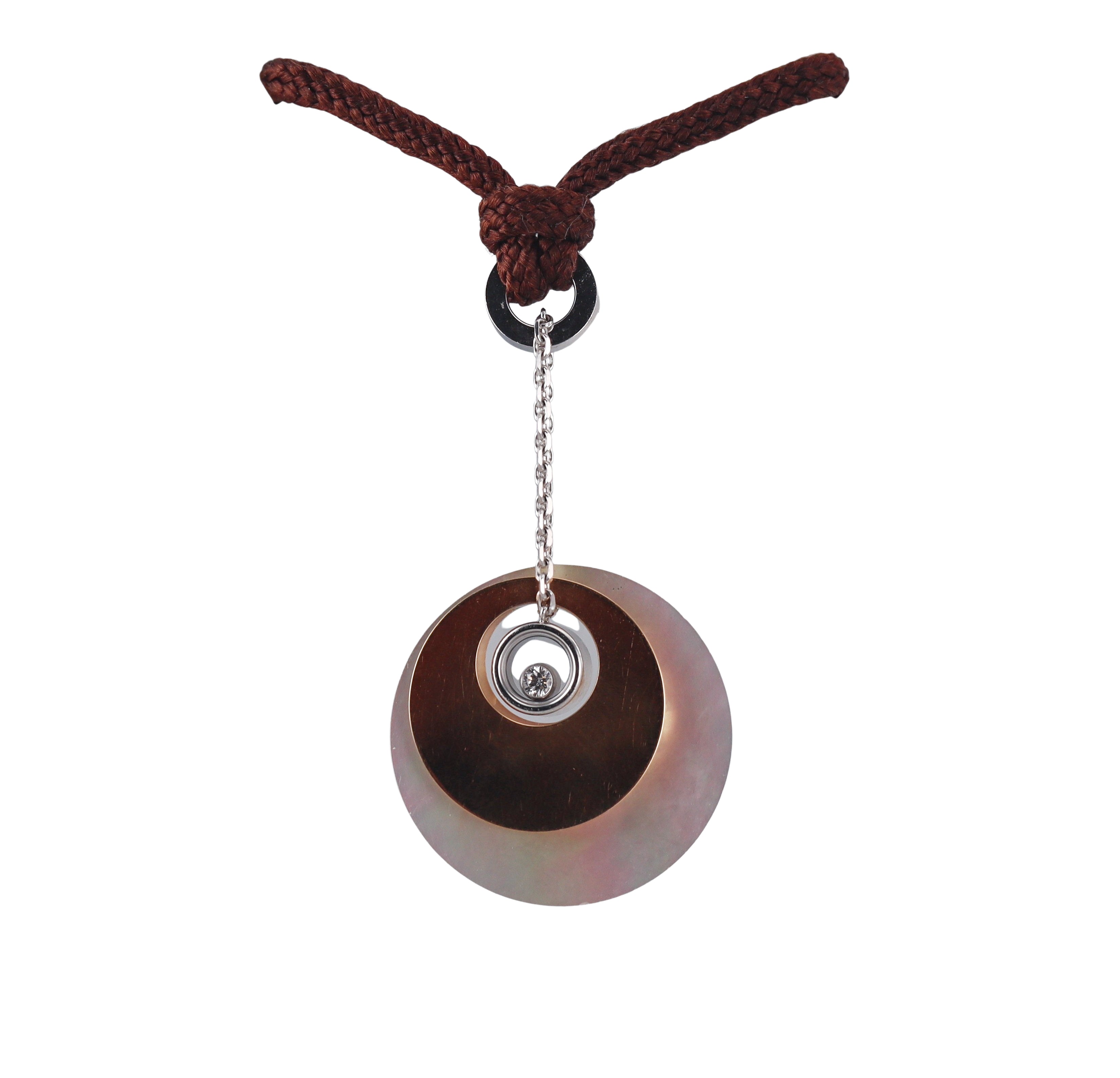 Chopard Mother of Pearl Diamond Yellow White Gold Pendant Necklace 796477-9001