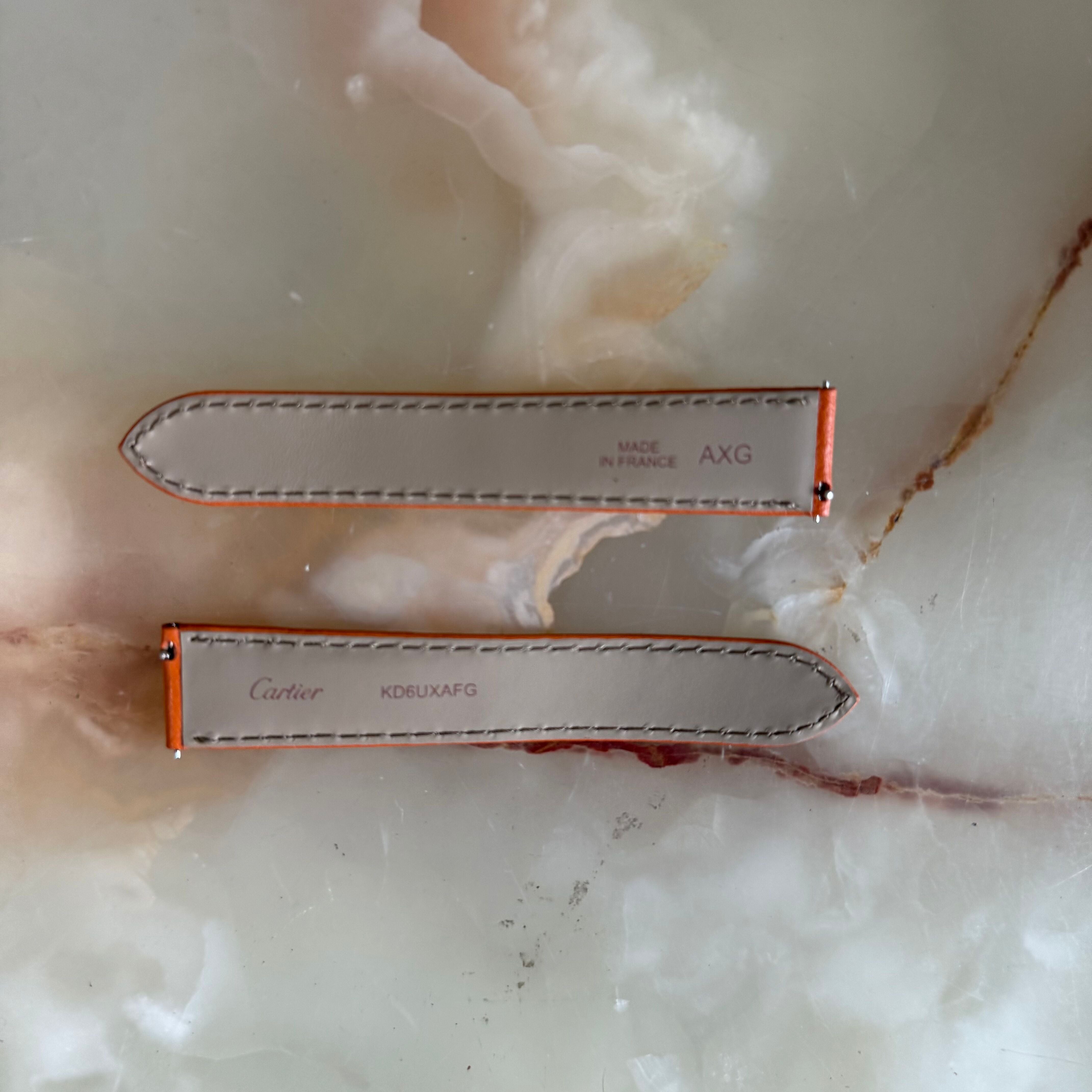 Authentic Cartier Orange Leather Watch Strap Band 18mm KD6UXAFG