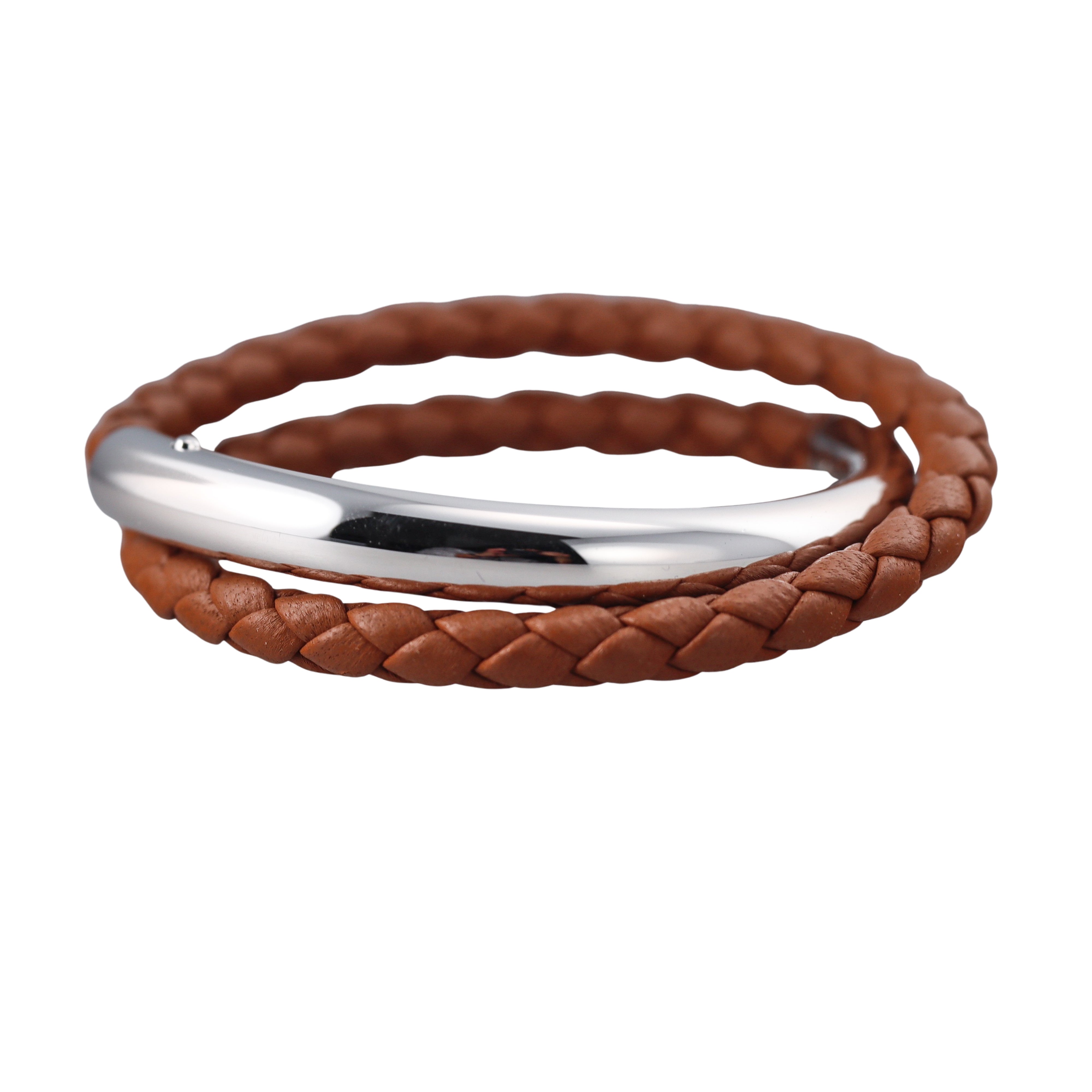 Christofle Sterling Silver Duo Complice Brown Leather Bracelet