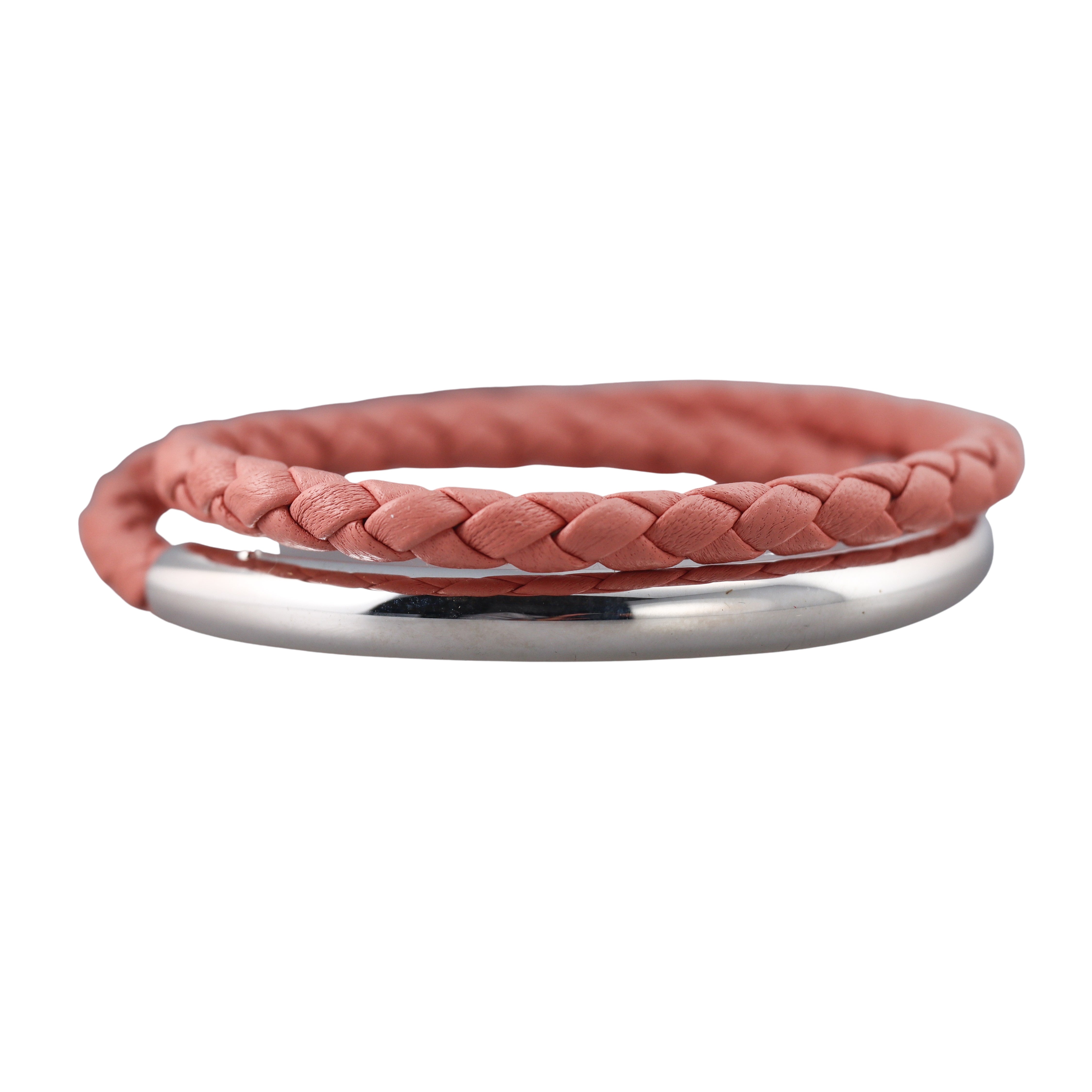 Christofle Sterling Silver Duo Complice Pink Leather Bracelet